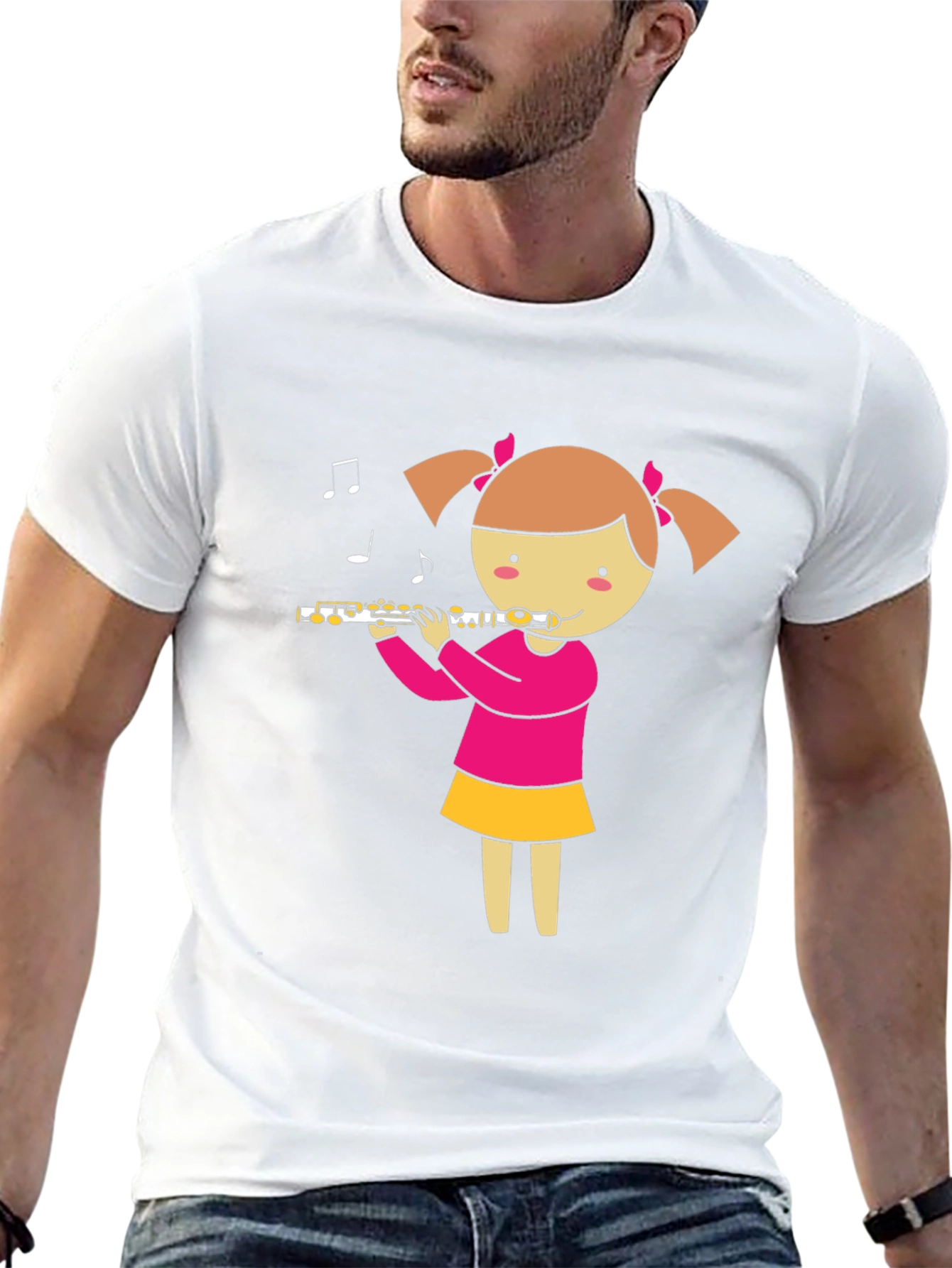Camiseta Negra con Diseño de Niña Flautista