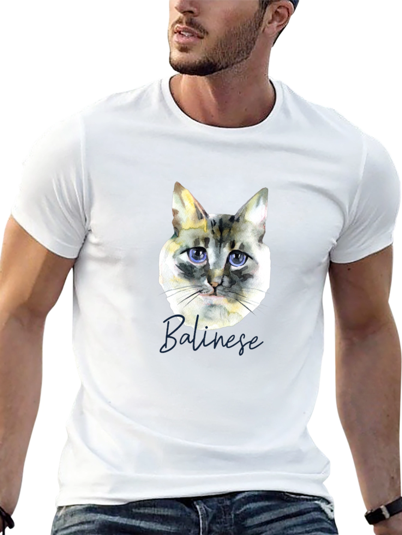 Camiseta Negra con Diseño de Gato Balinés