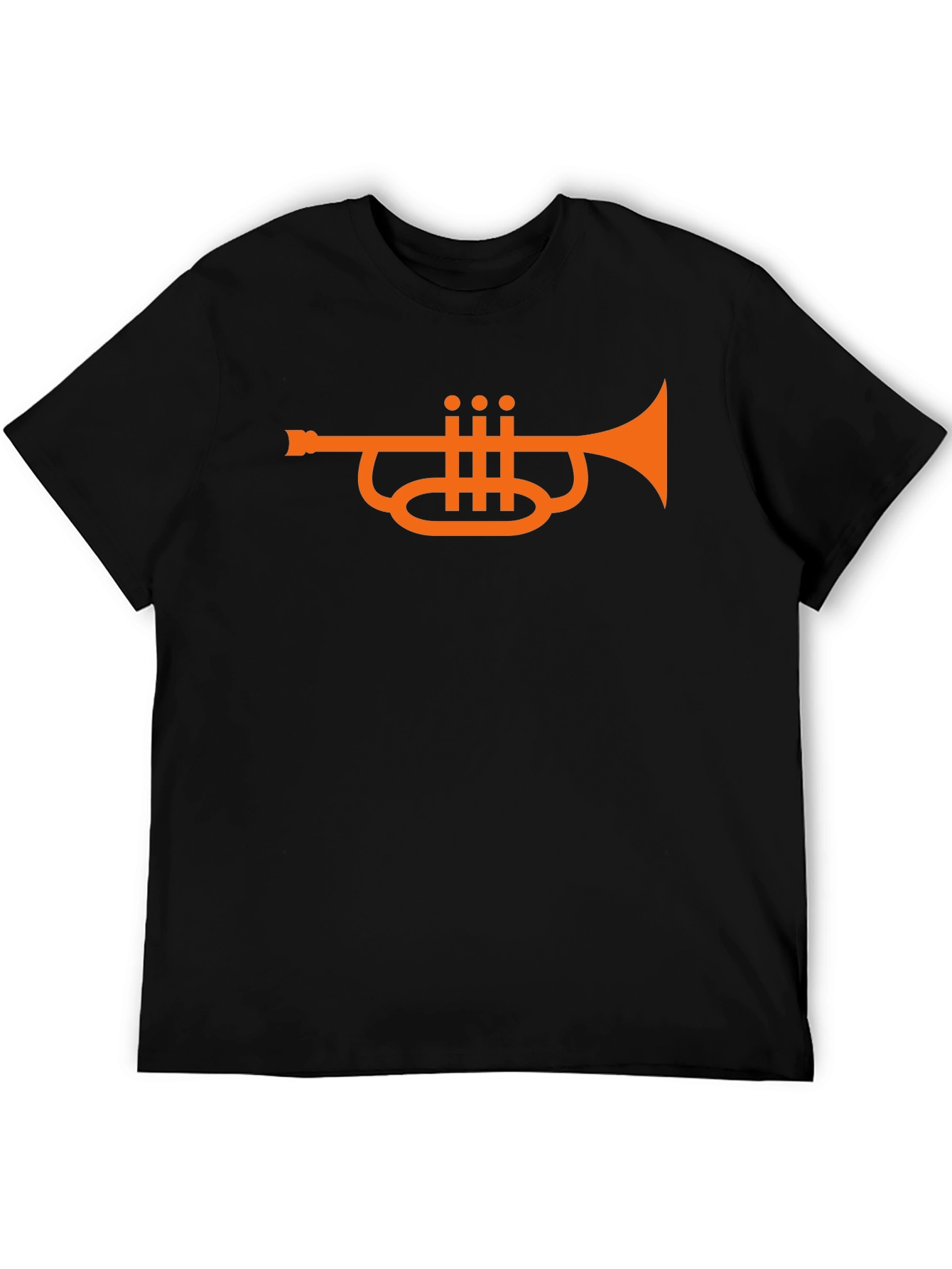 Camiseta Negra con Diseño de Trompeta Naranja
