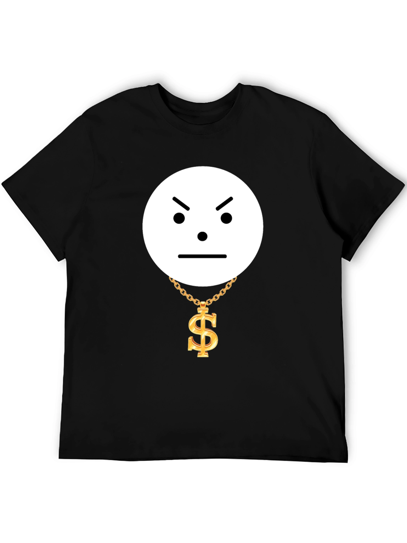 Camiseta Negra Cara Enojada con Collar de Dólar