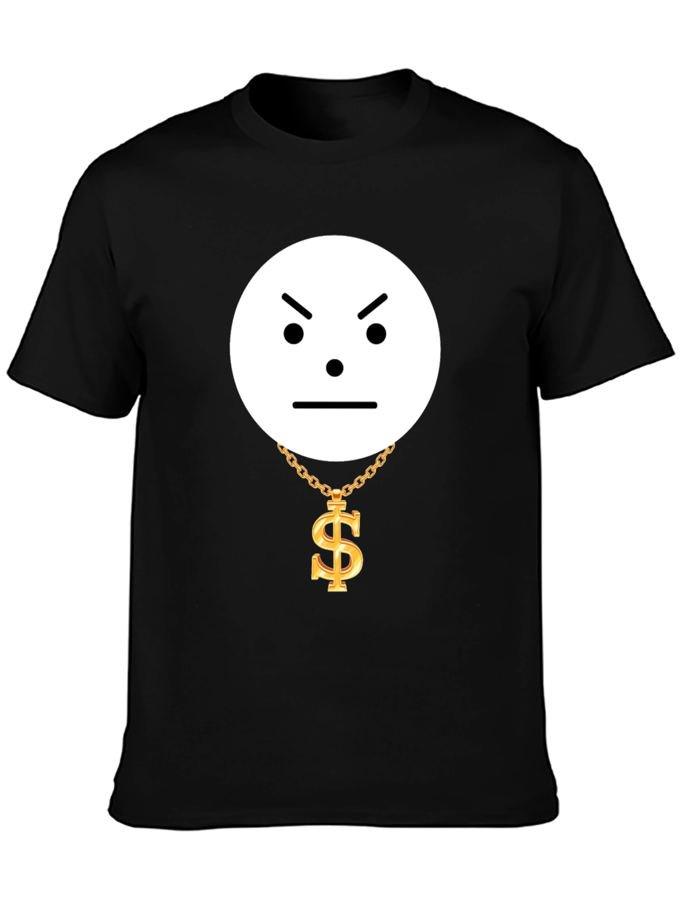Camiseta Negra Cara Enojada con Collar de Dólar