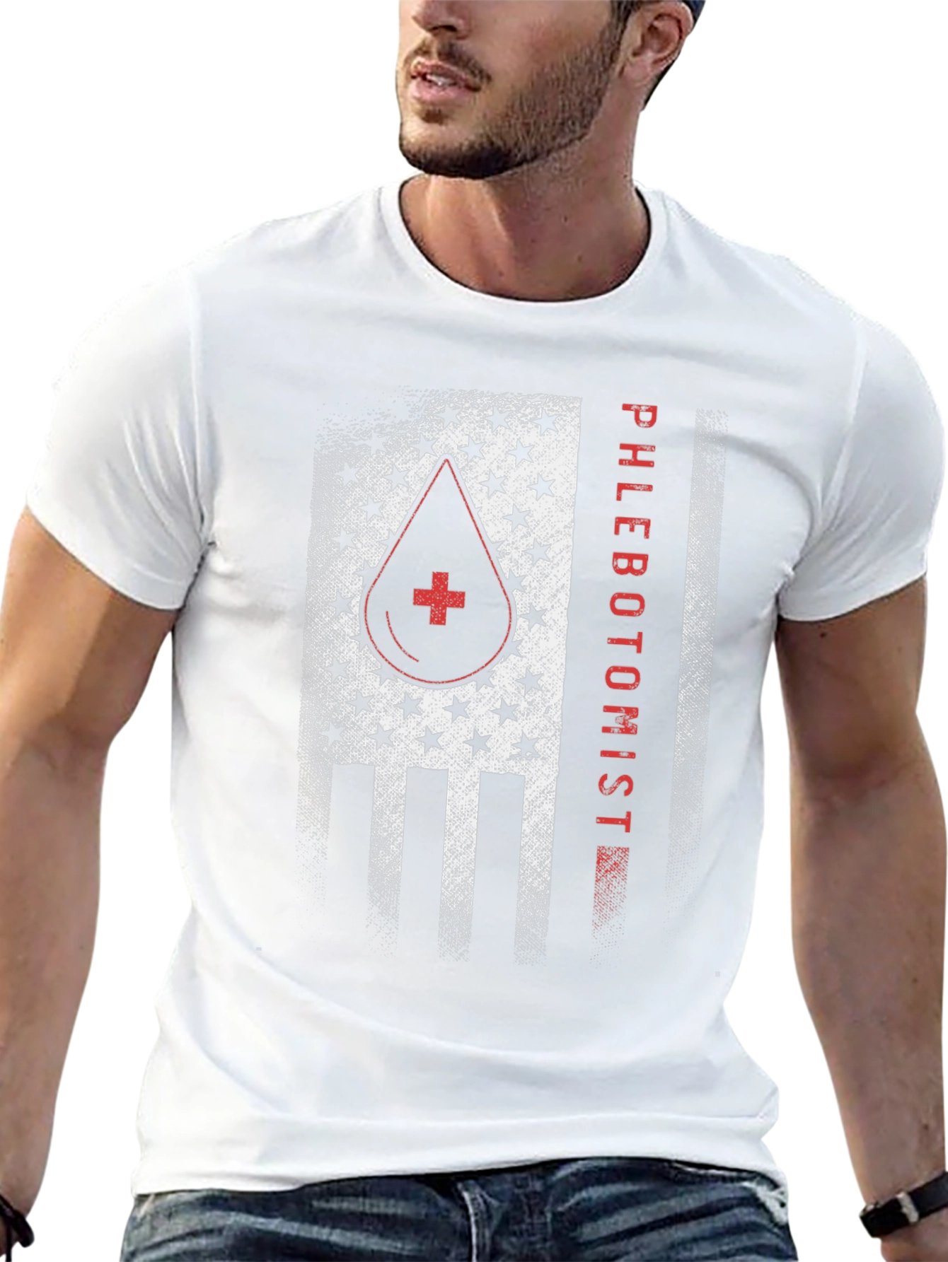 Camiseta Negra Phlebotomist Diseño Bandera USA