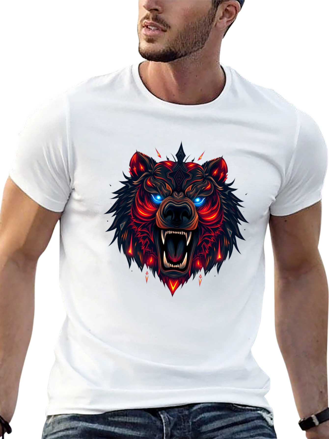 Camiseta Negra con Diseño de Oso Neón