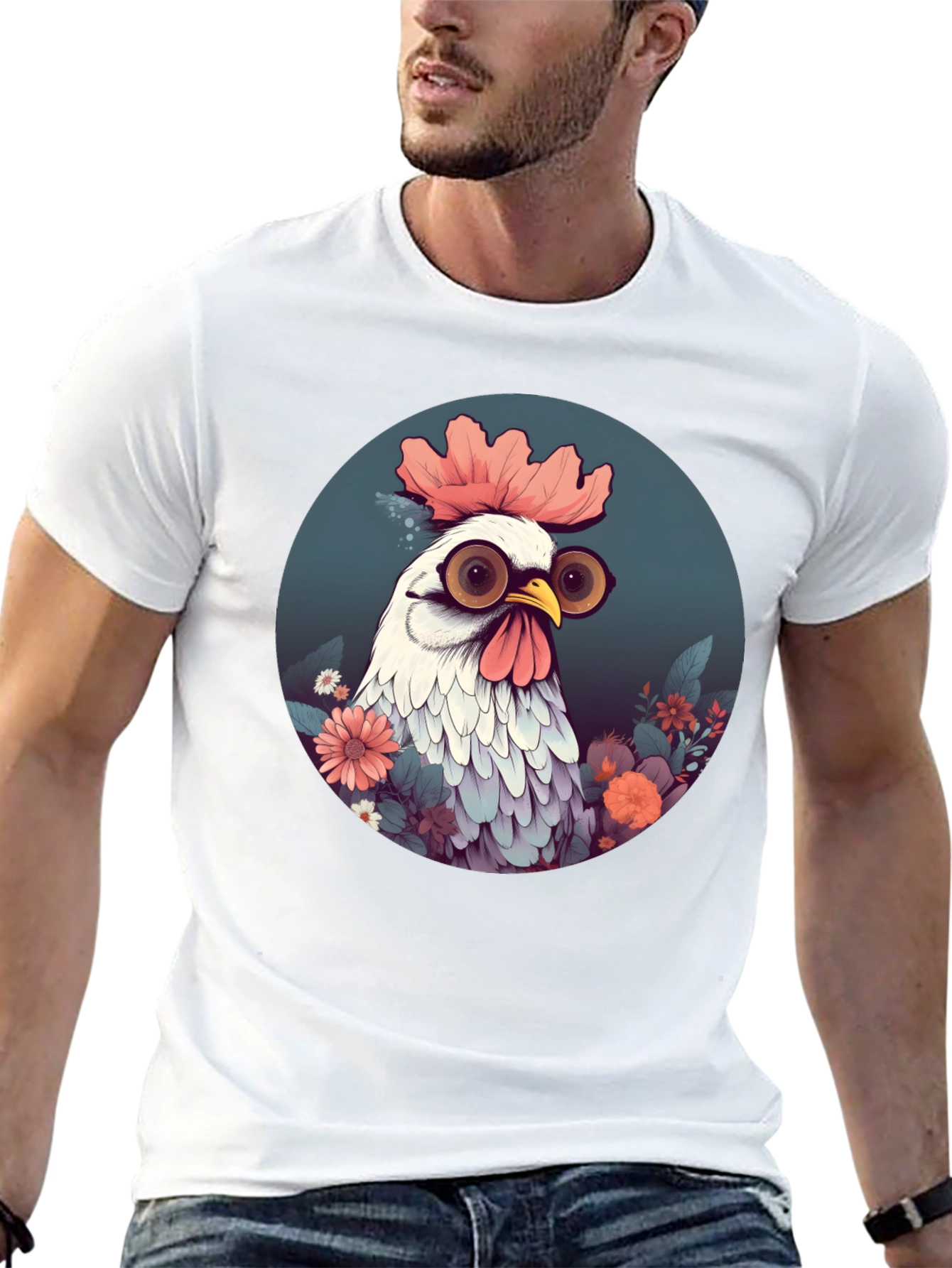 Camiseta Negra con Diseño de Pollo Divertido