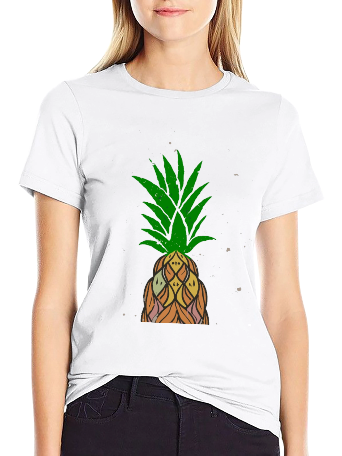 Camiseta Negra con Diseño de Piña Tropical