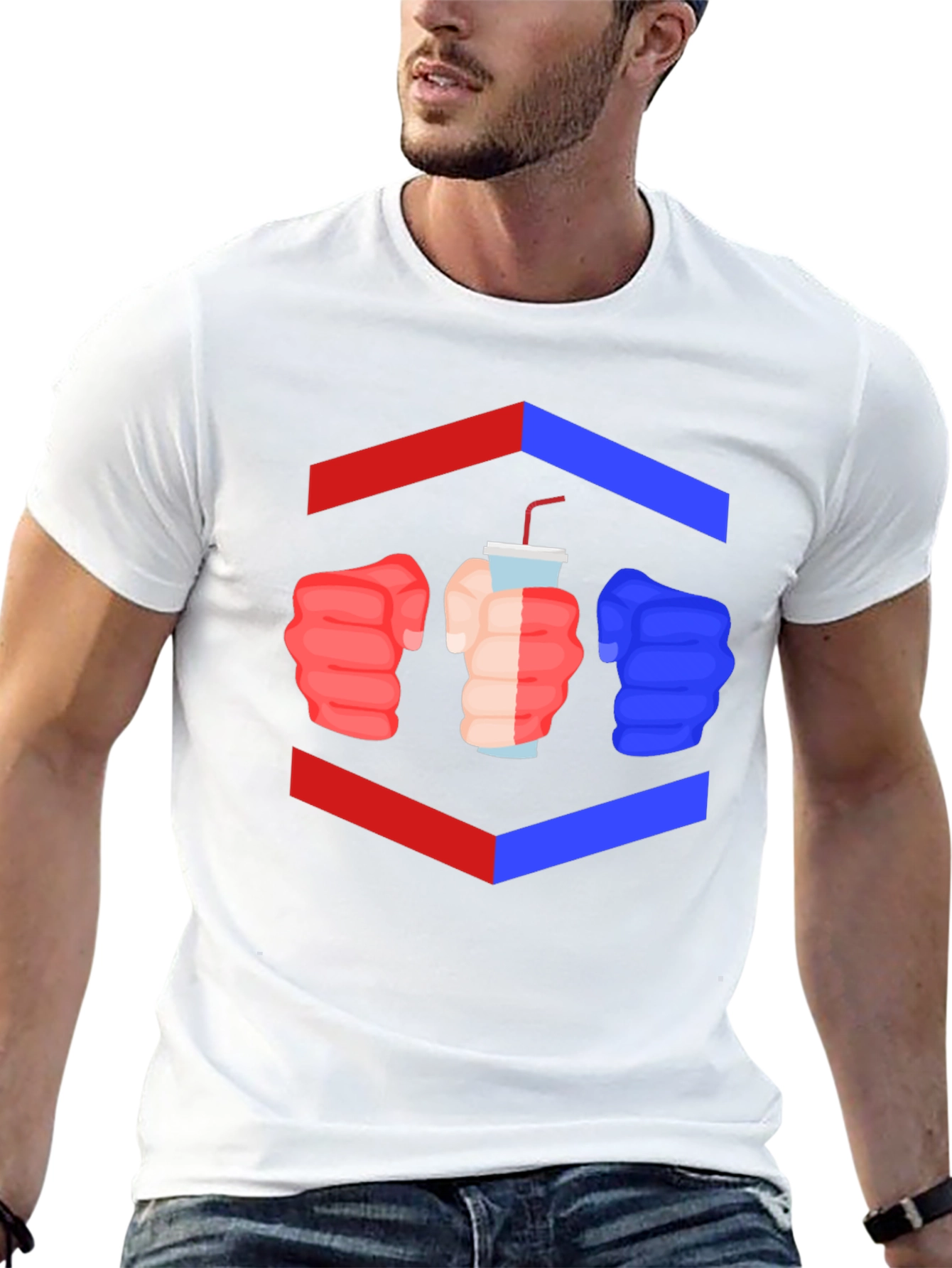 Camiseta Negra Divertida con Diseño de Puños y Bebida