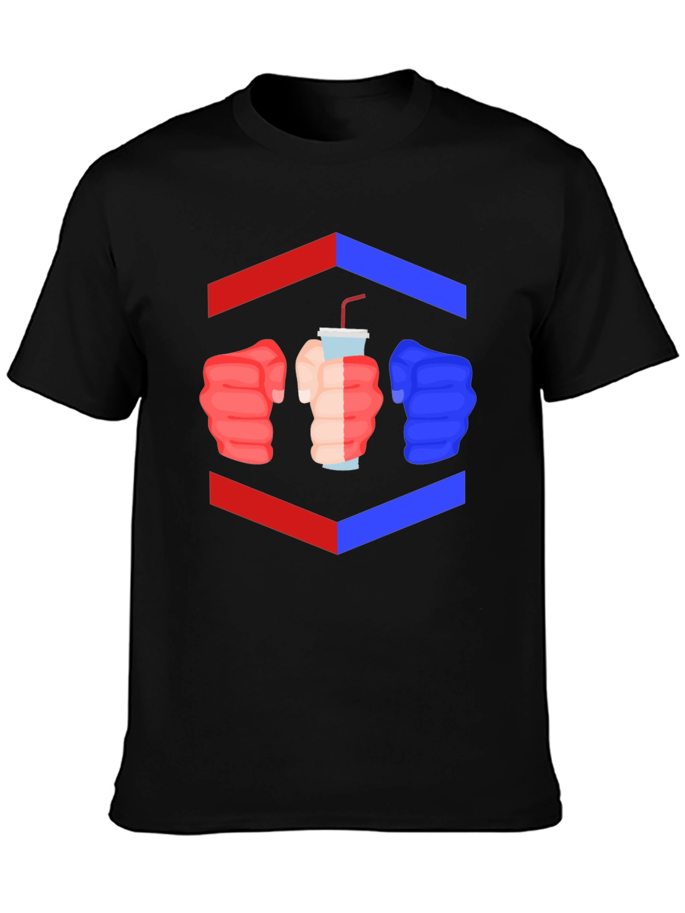 Camiseta Negra Divertida con Diseño de Puños y Bebida