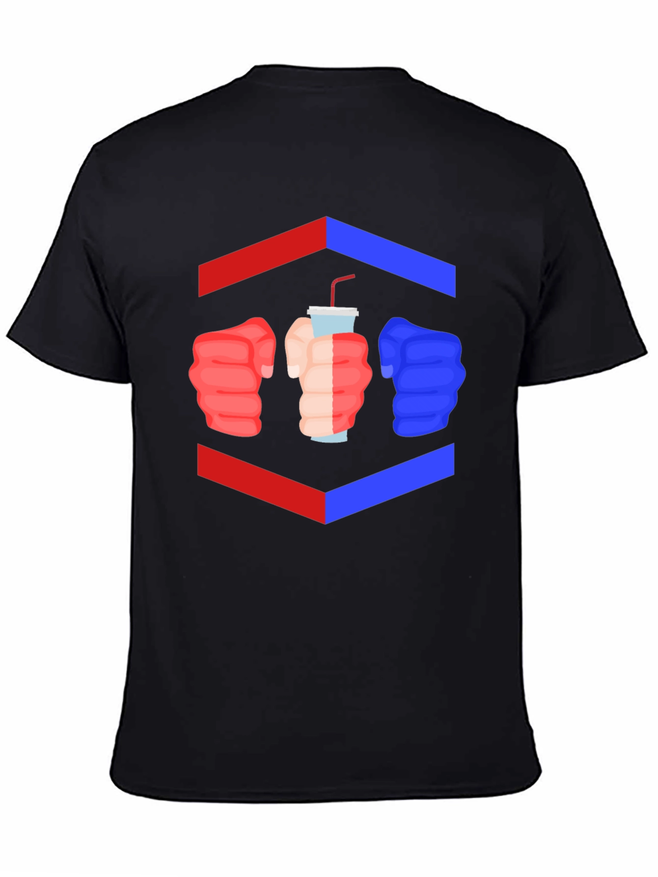Camiseta Negra Divertida con Diseño de Puños y Bebida