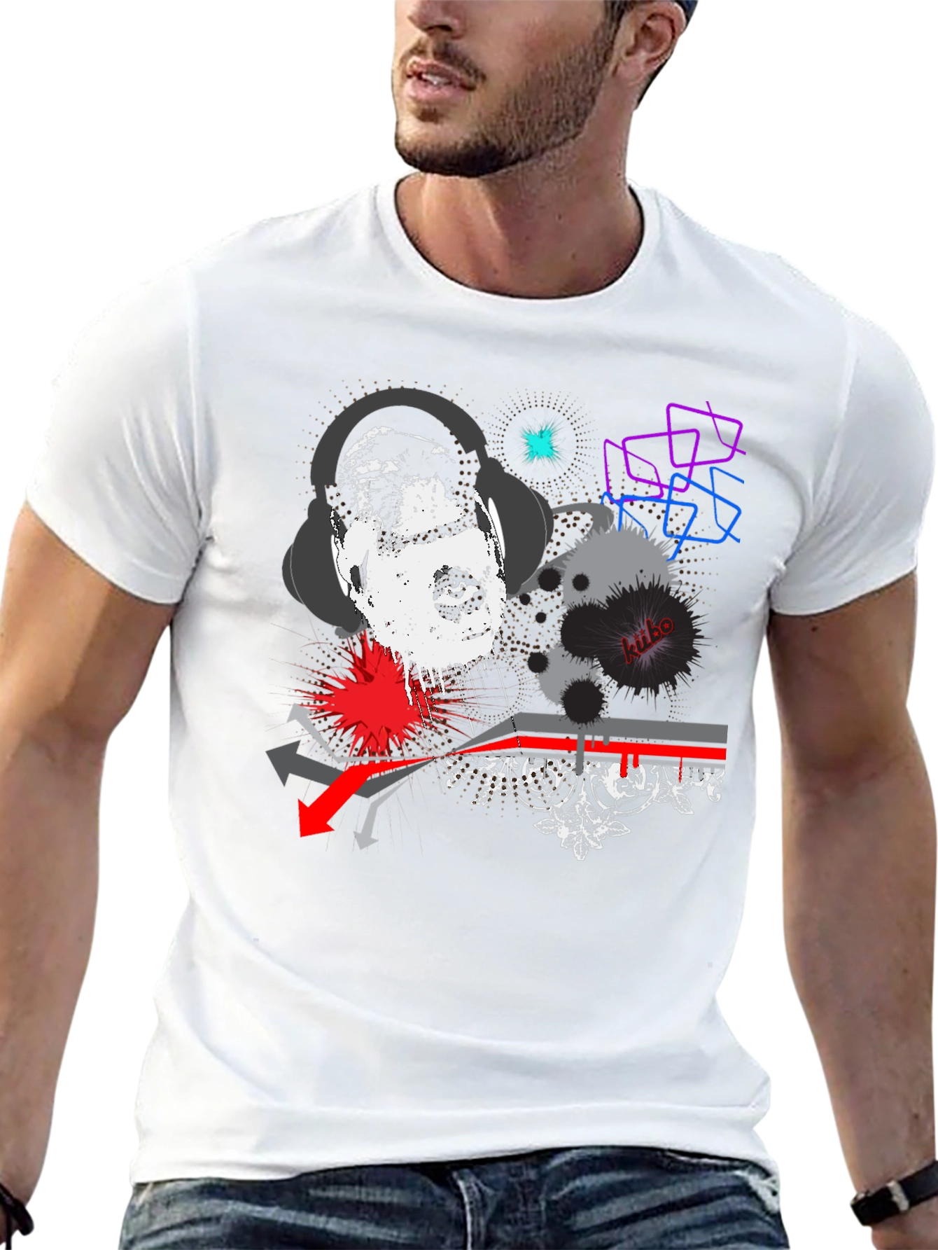 Camiseta Negra Urbana con Diseño Gráfico Abstracto