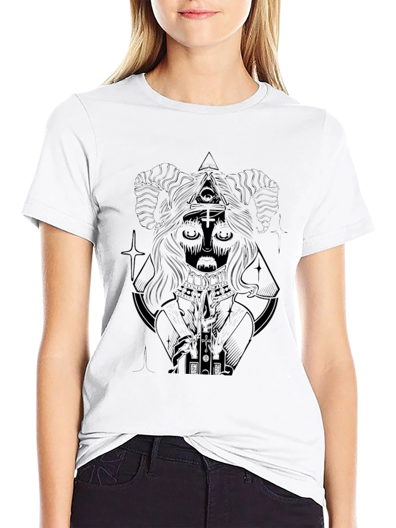 Camiseta Negra Estampada con Diseño Misterioso