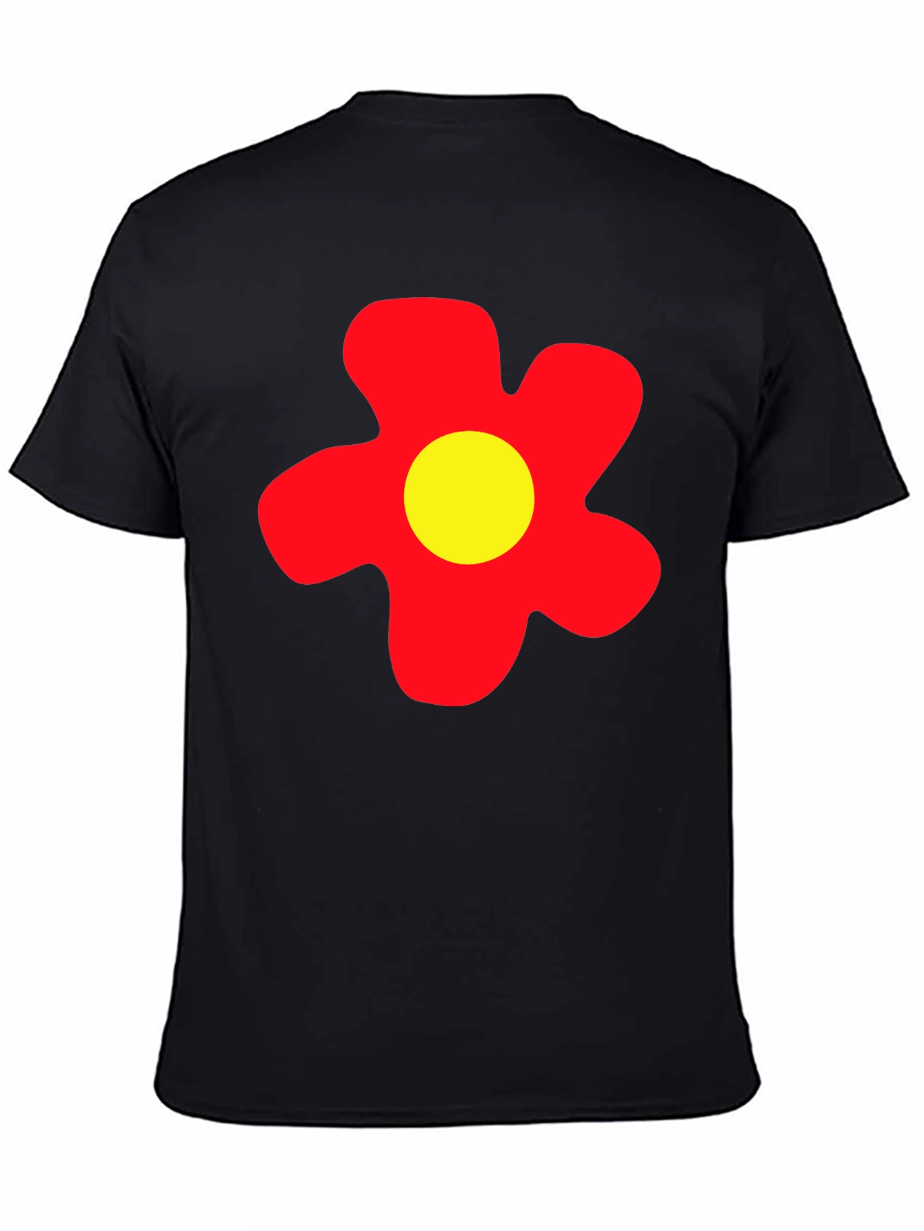 Camiseta Negra con Flor Roja y Amarilla