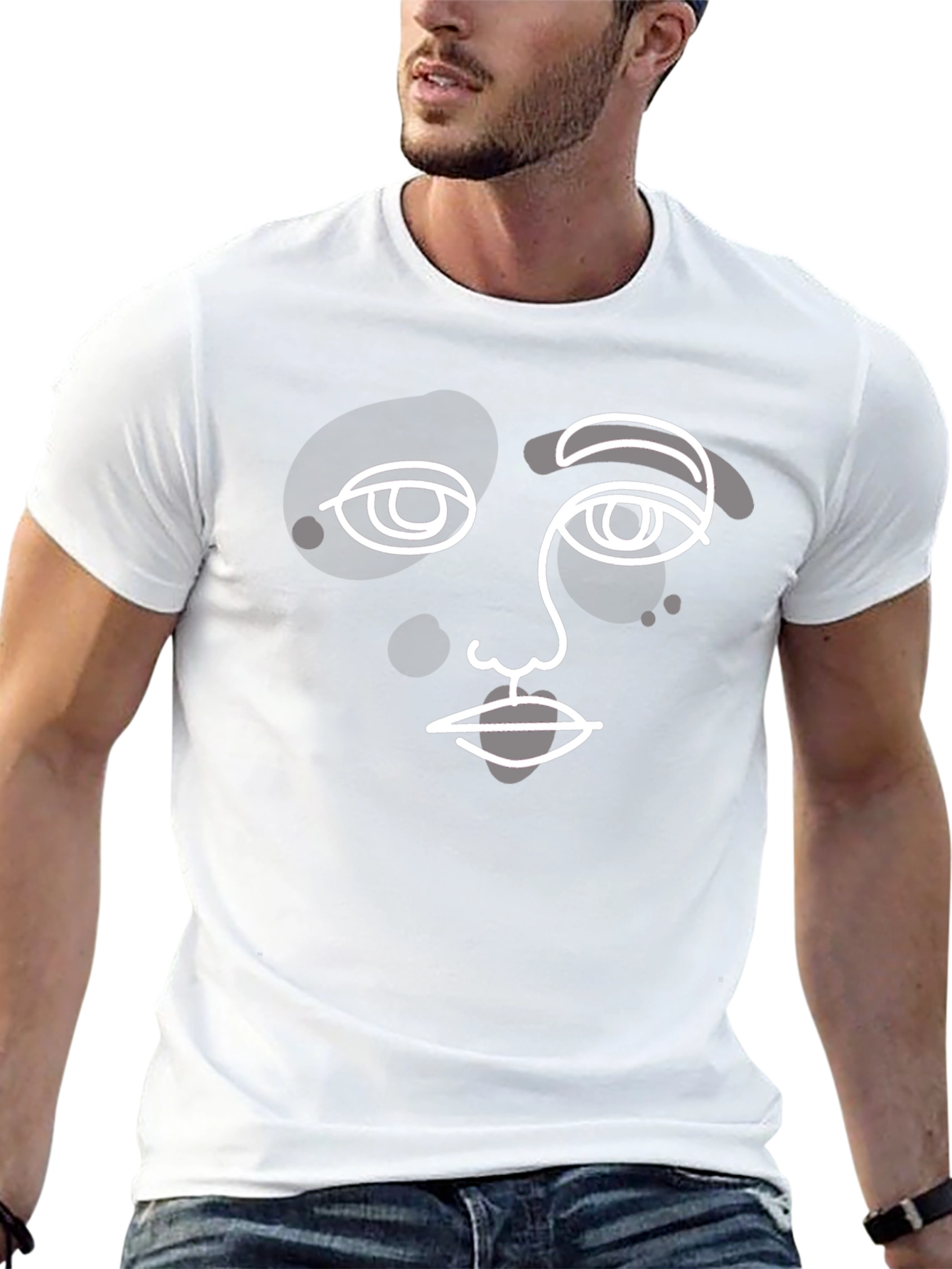 Camiseta Negra con Diseño Abstracto de Rostro