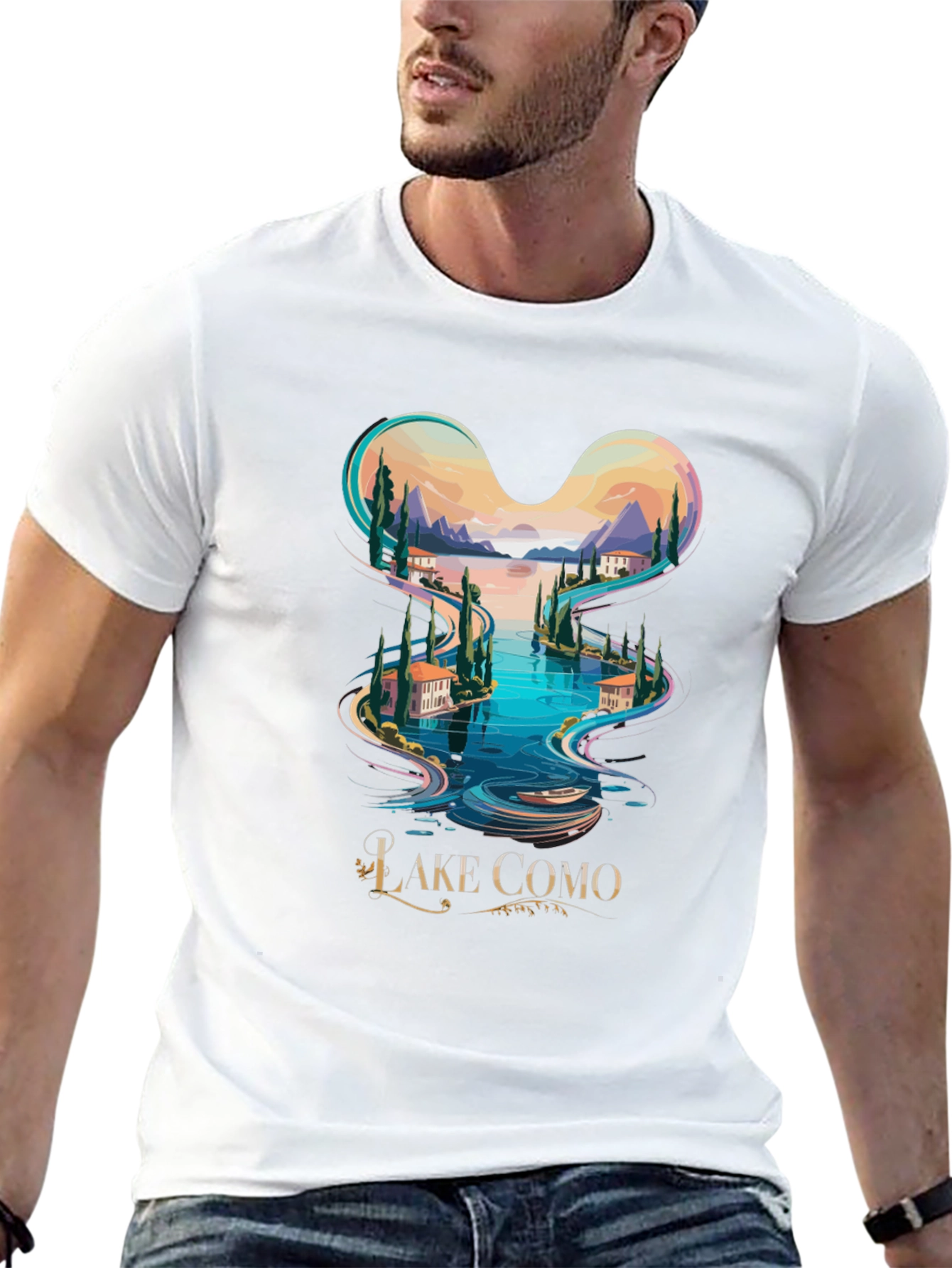 Camiseta Negra Lago Como Diseño Italia