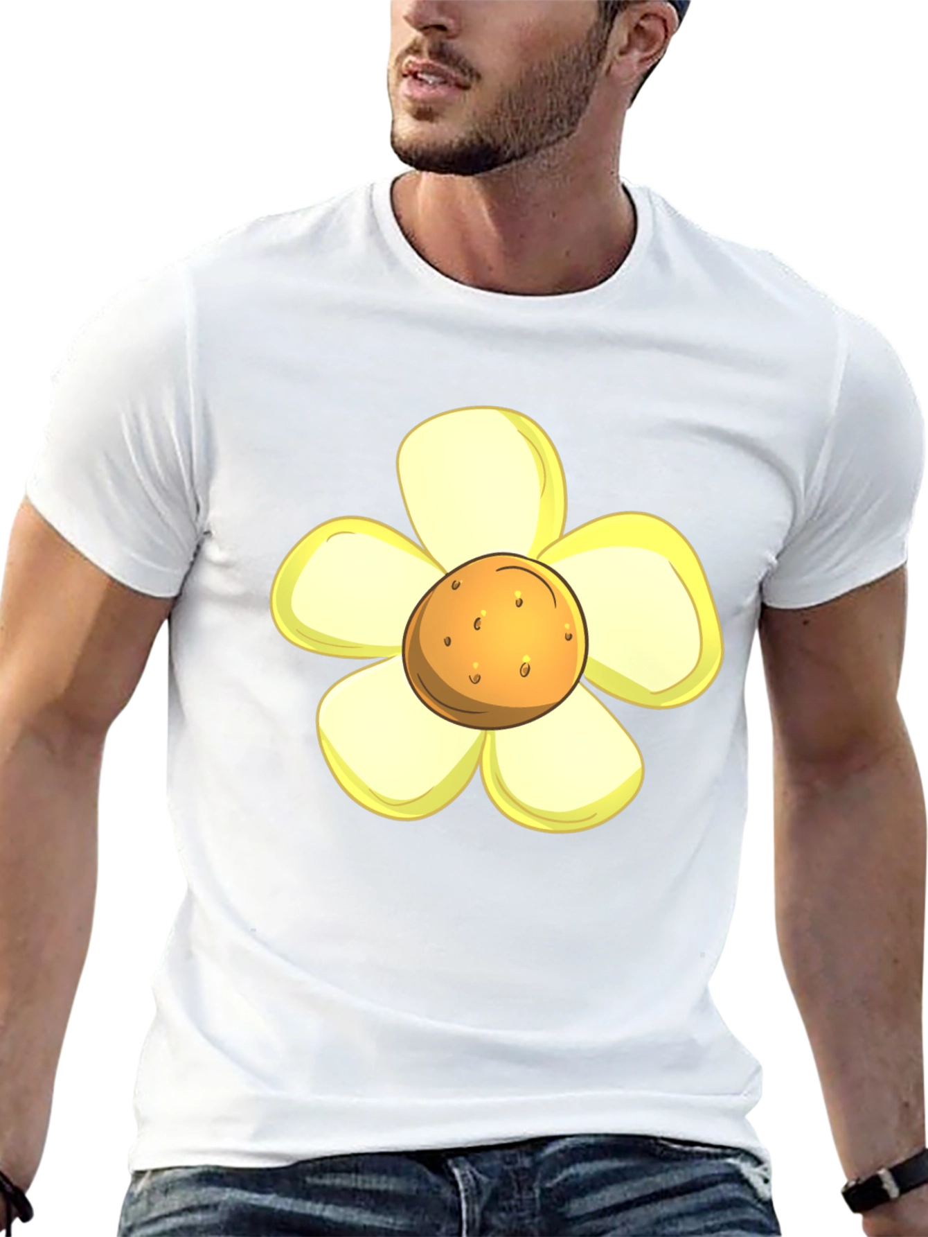 Camiseta Negra con Diseño de Flor Amarilla