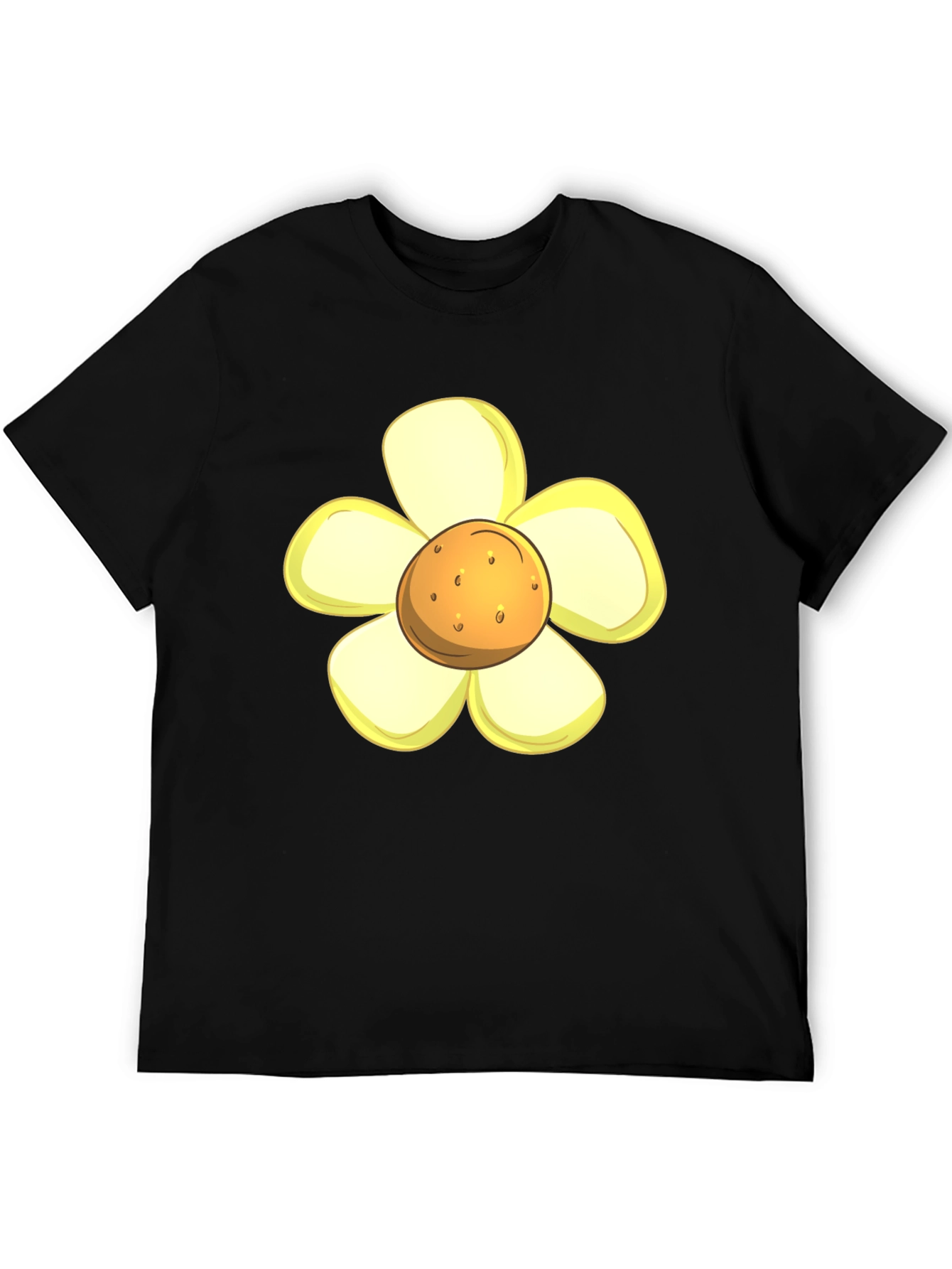Camiseta Negra con Diseño de Flor Amarilla