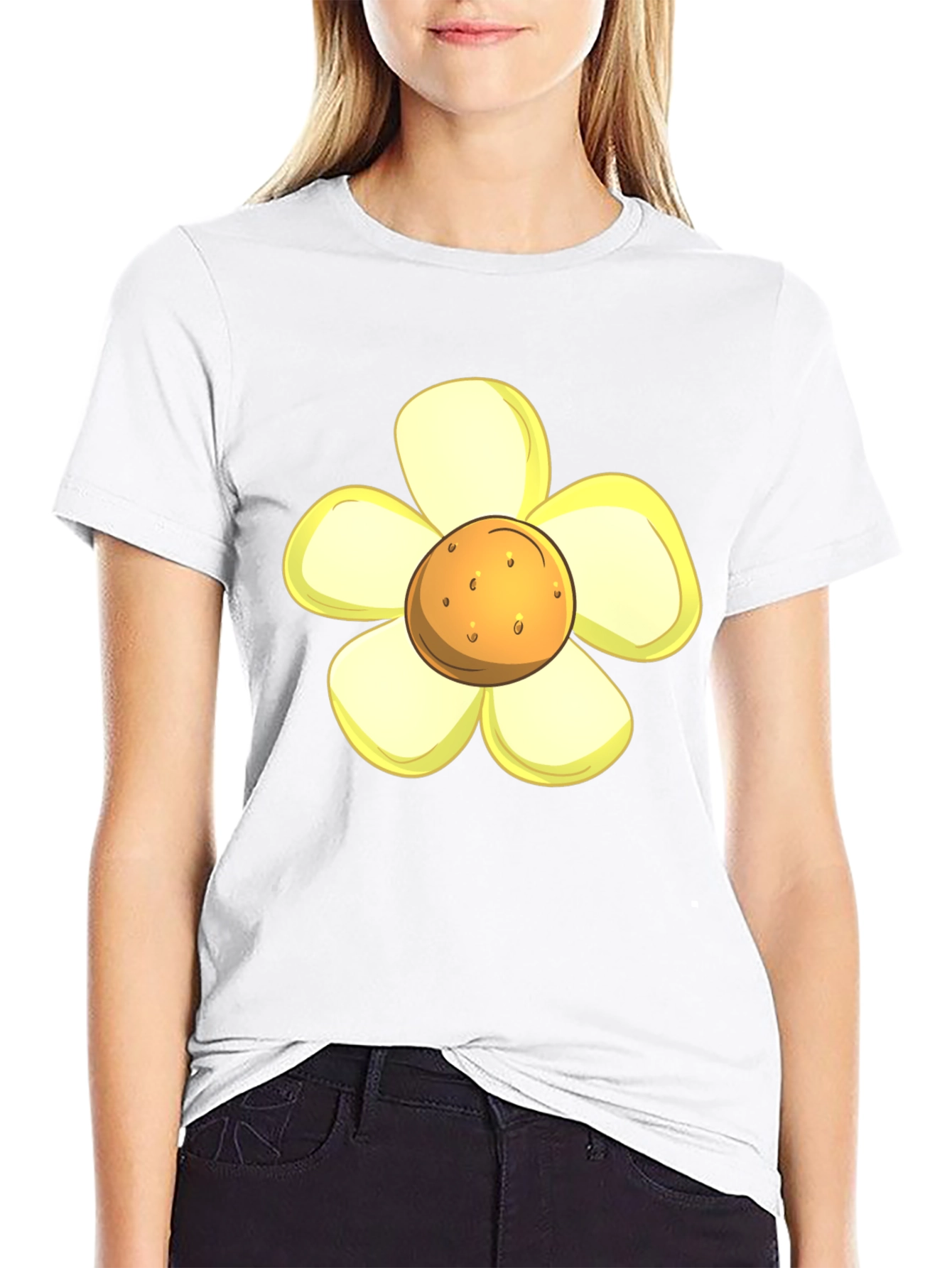 Camiseta Negra con Diseño de Flor Amarilla