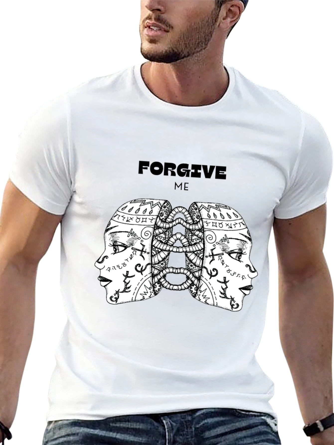 Camiseta Negra con Diseño Abstracto Forgive Me