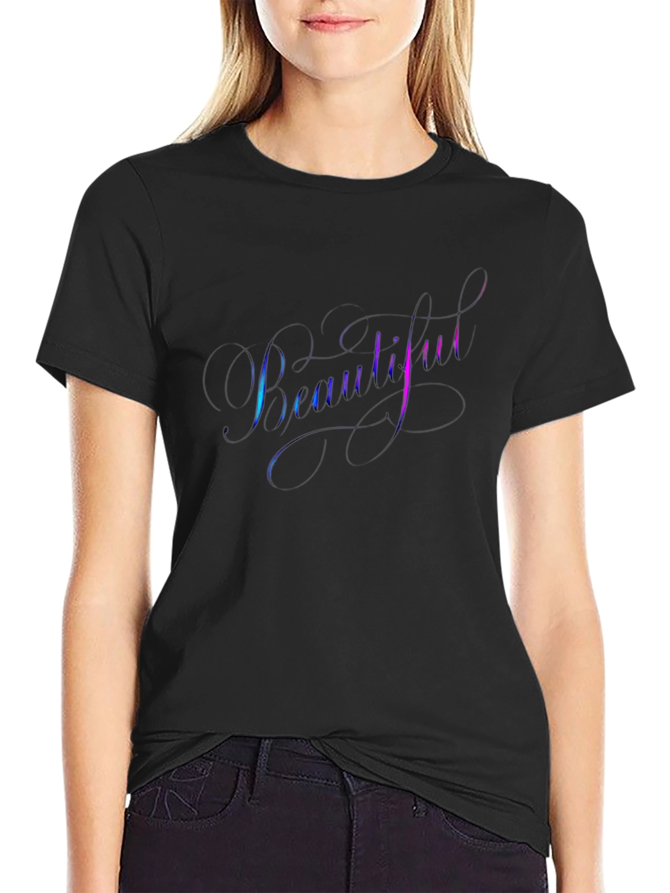 Camiseta Negra con Diseño Beautiful
