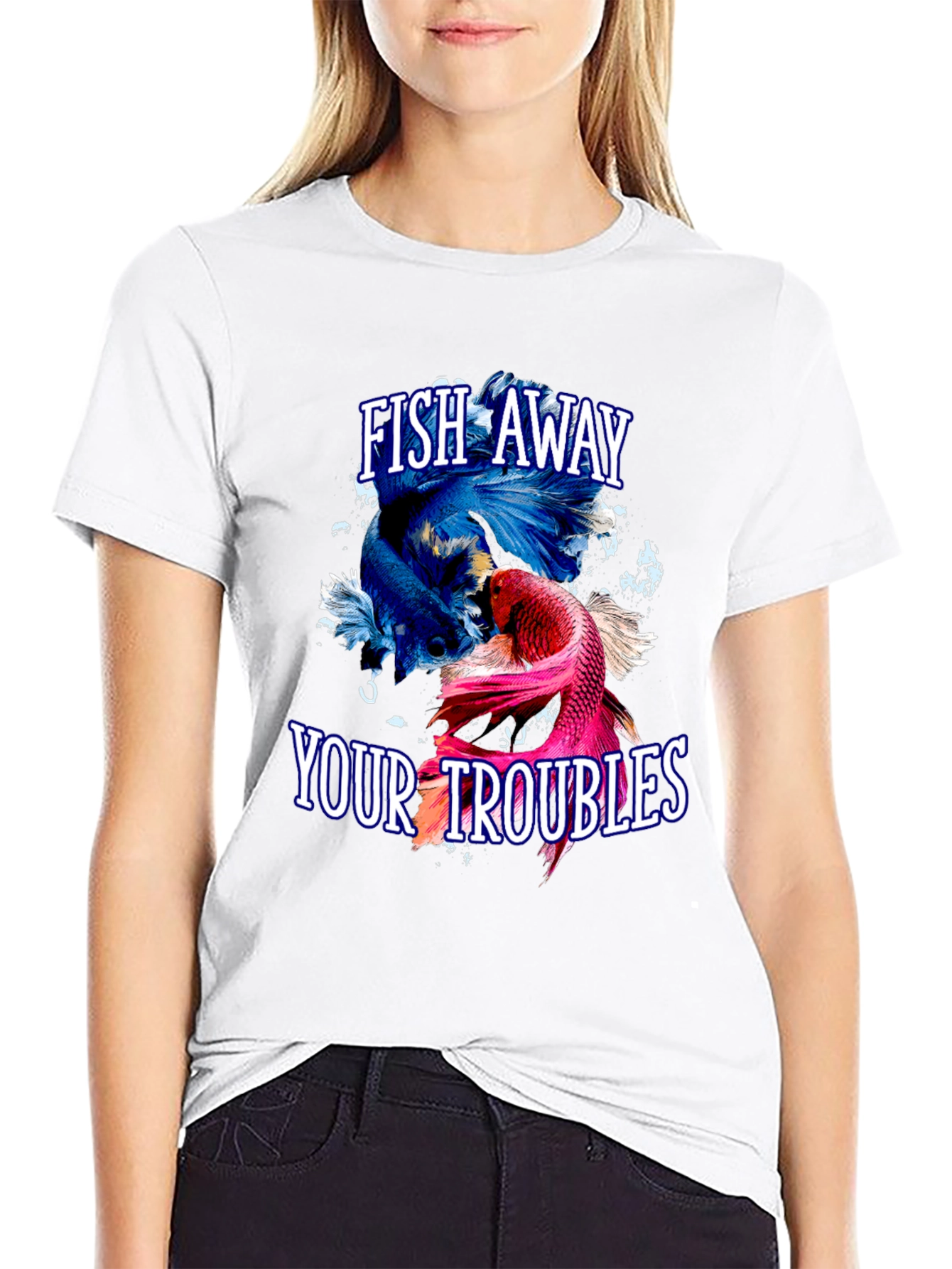 Camiseta Negra: Peces Betta - Fish Away Your Troubles