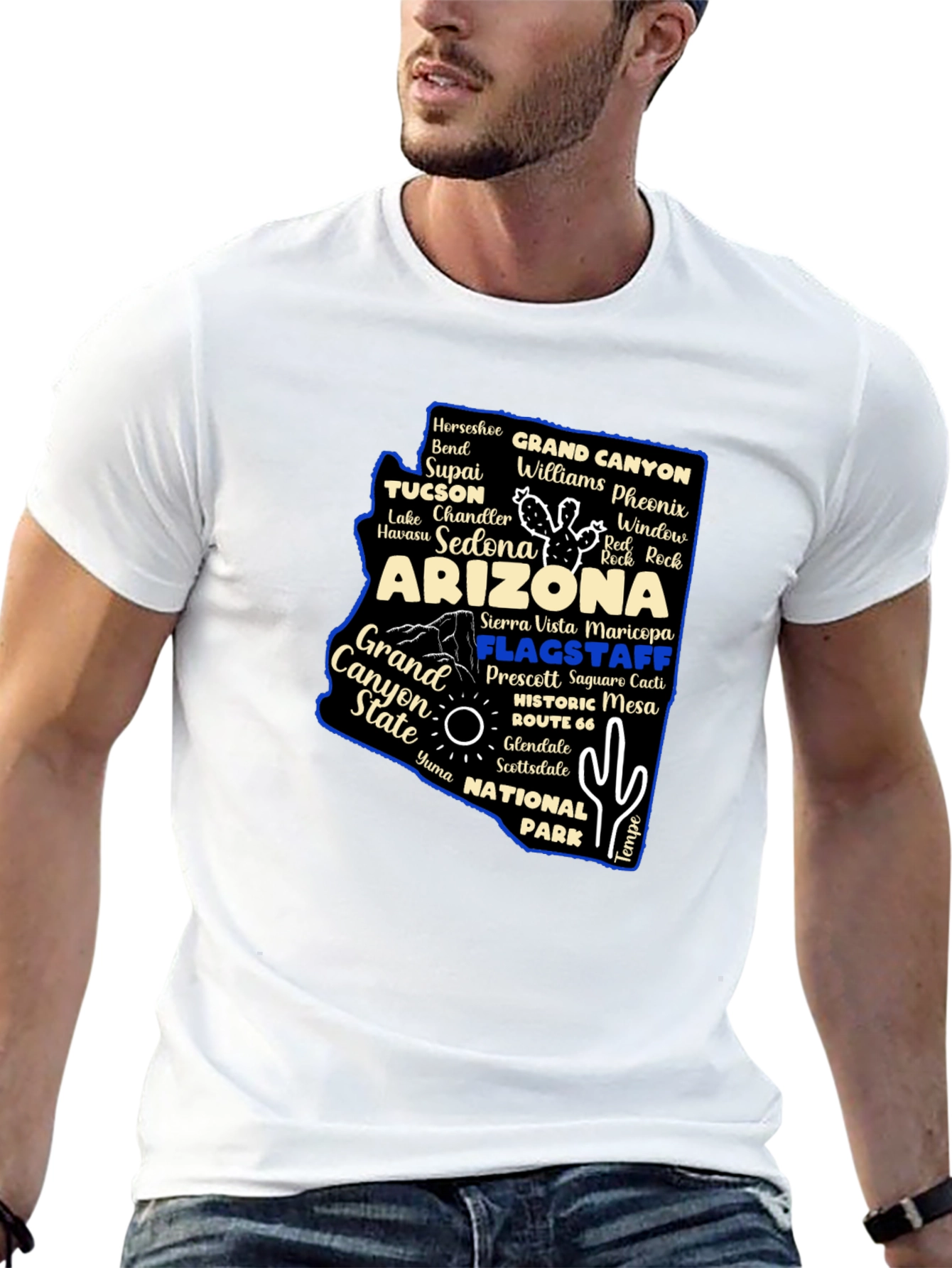 Camiseta Arizona Mapa Nombres Ciudades para Hombre