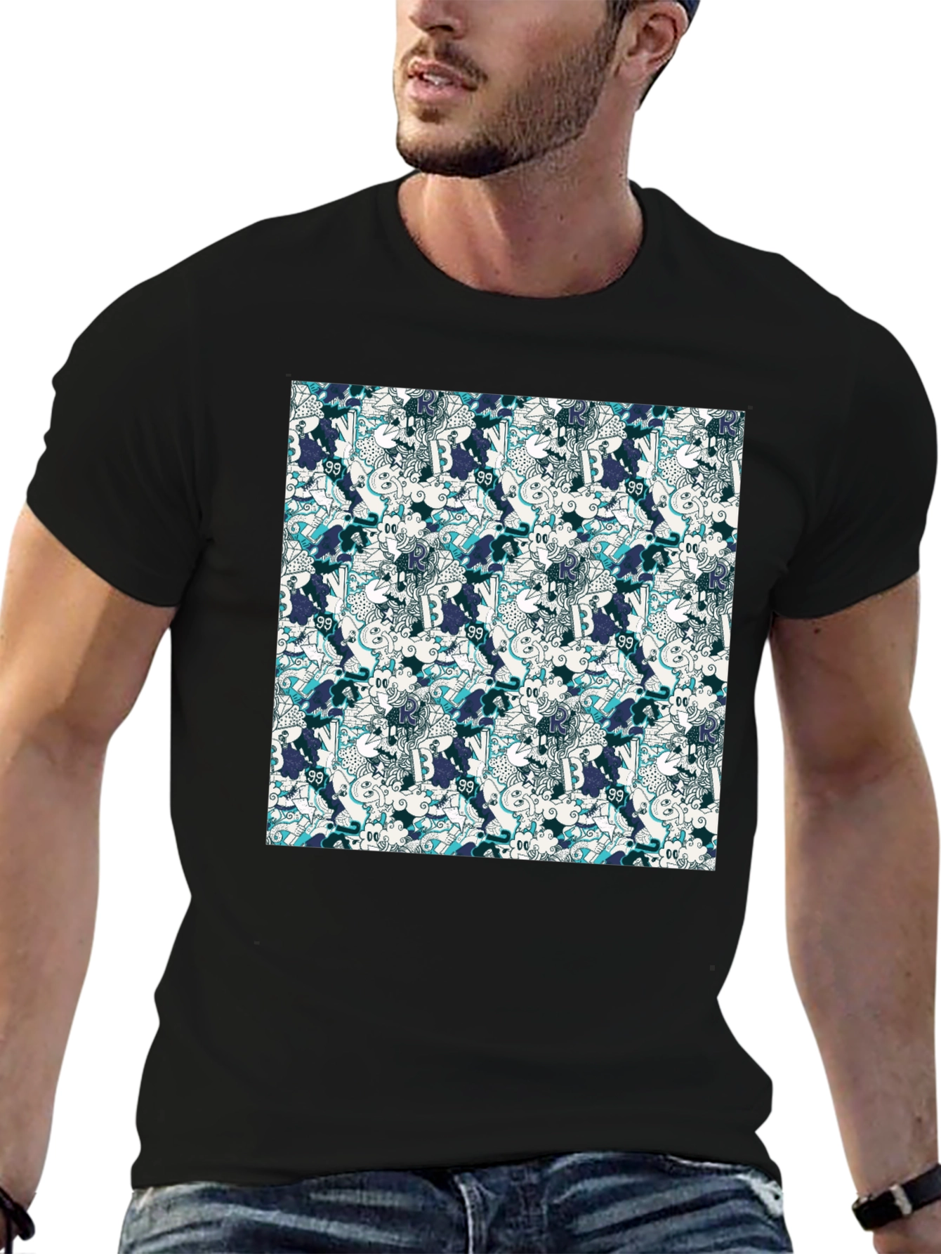Camiseta Negra Estampada para Hombre