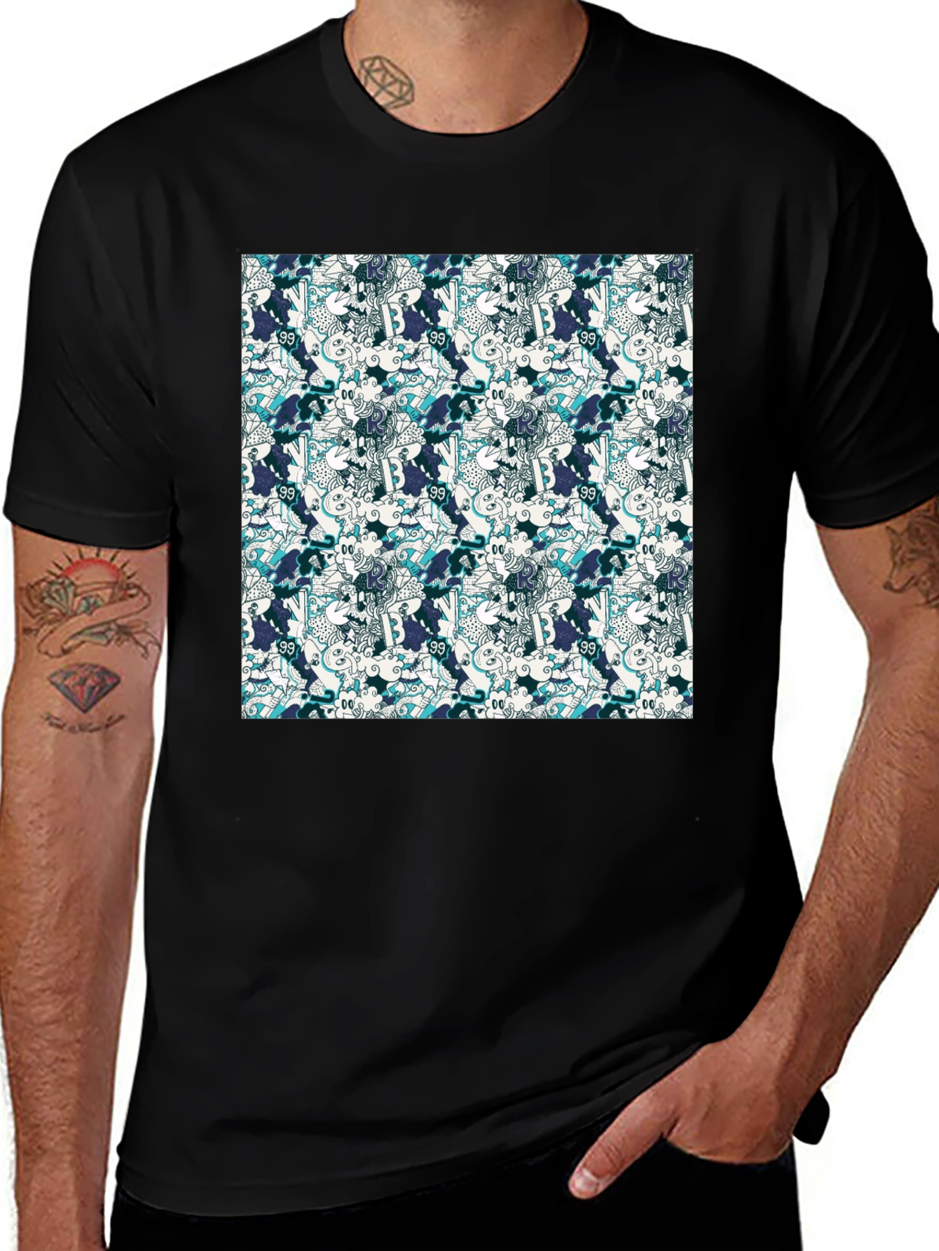 Camiseta Negra Estampada para Hombre