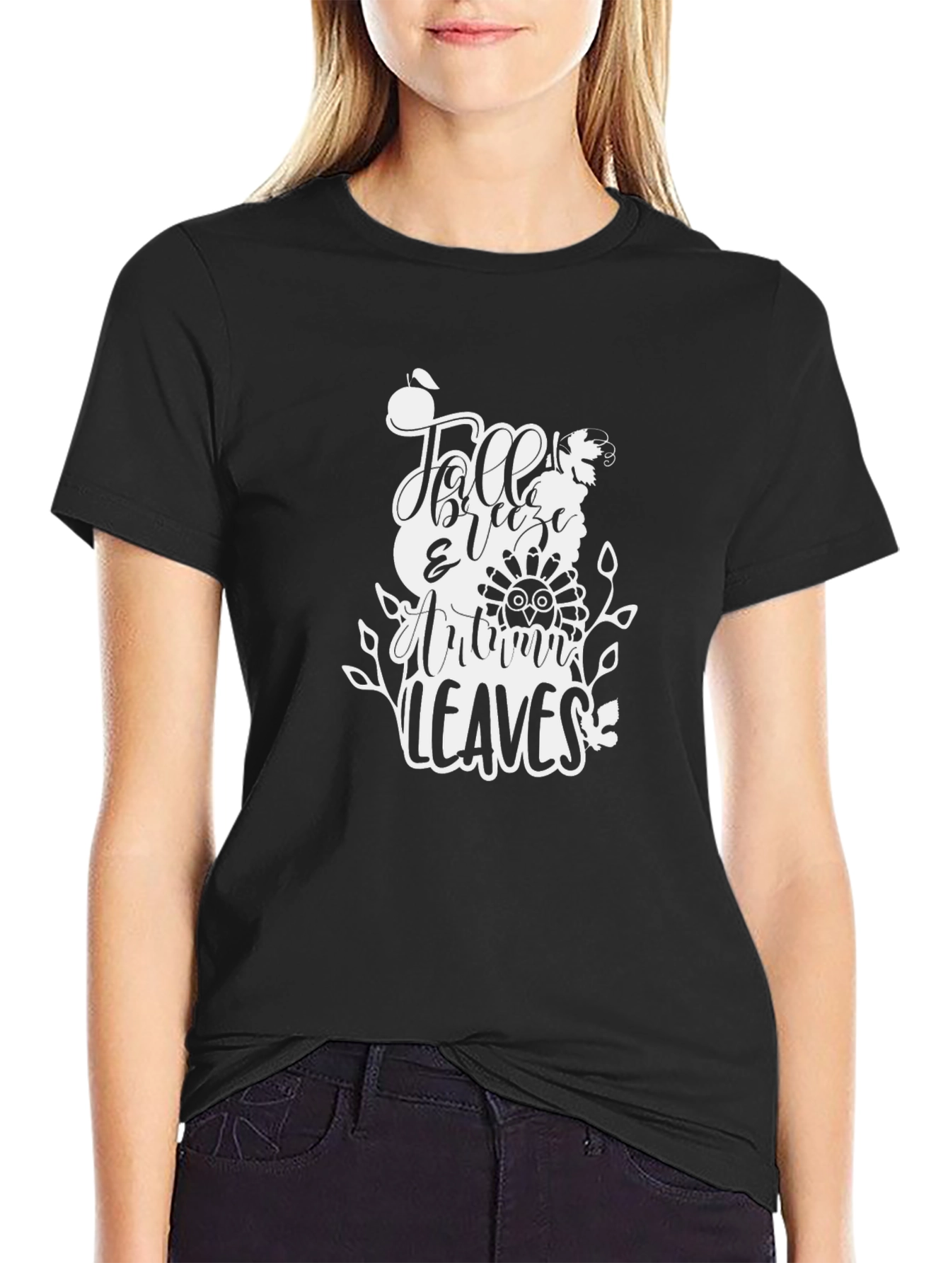 Camiseta Negra con Diseño de Otoño