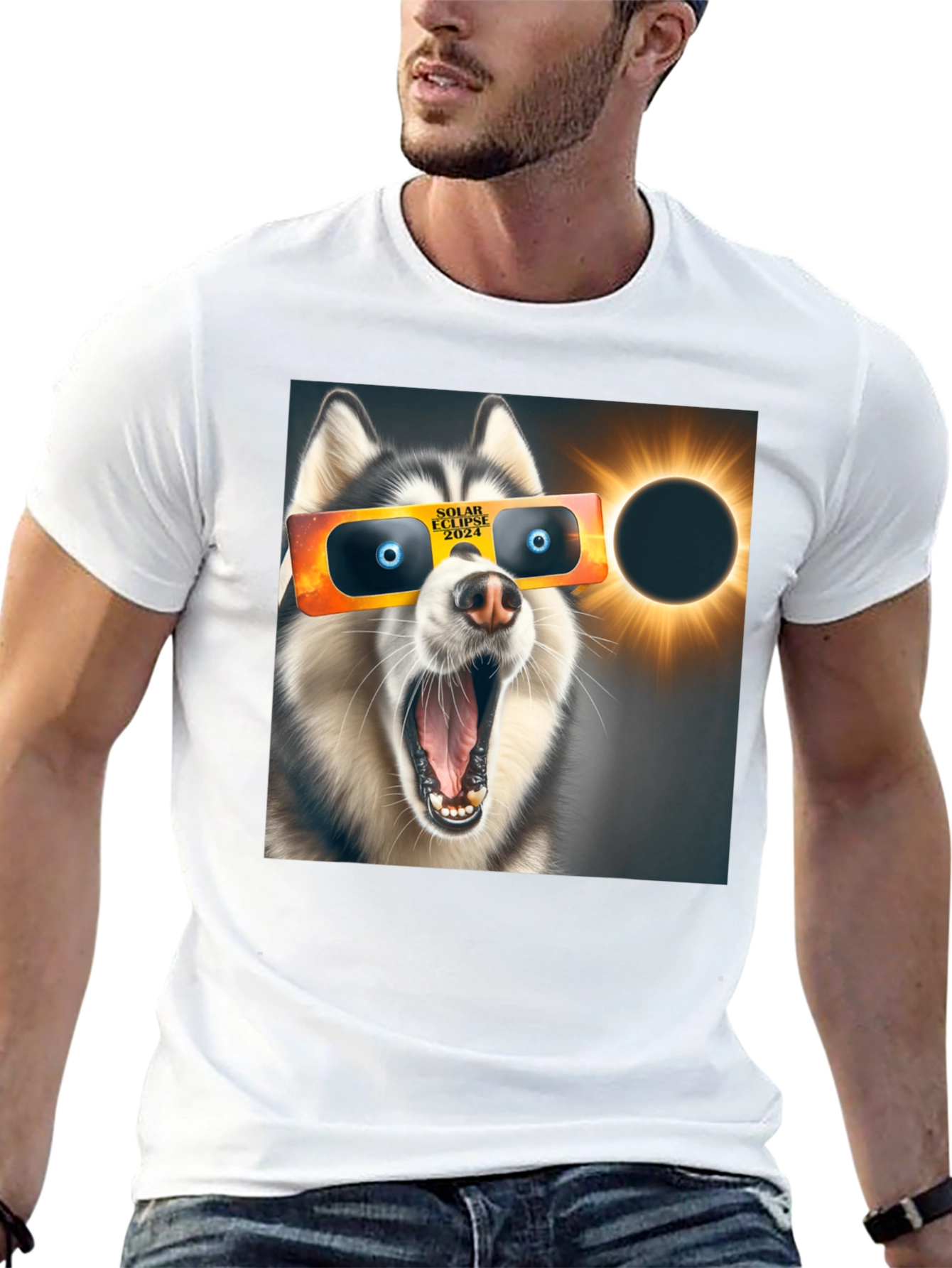 Camiseta Negra con Diseño de Eclipse Solar Canino