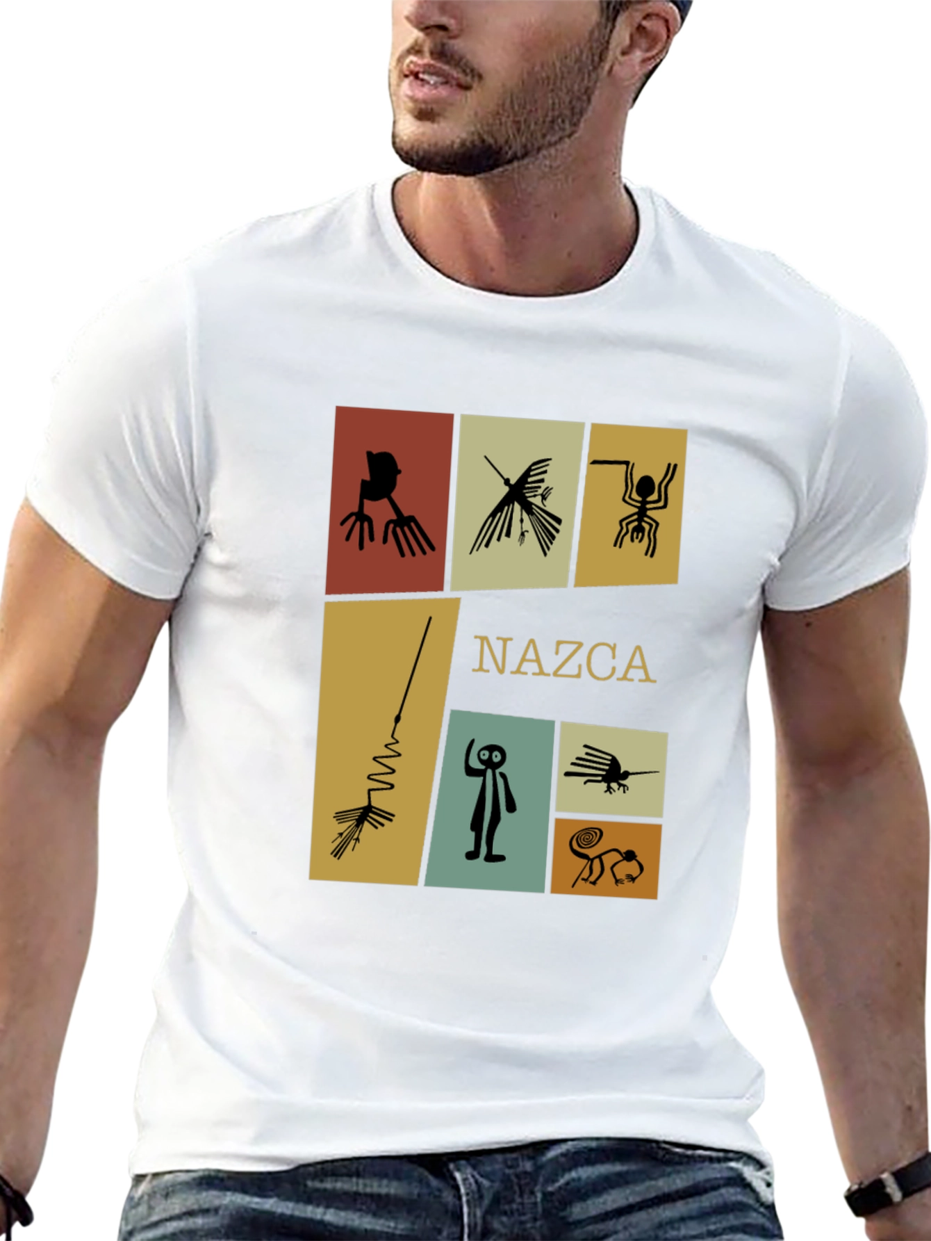 Camiseta Negra con Diseño de Líneas de Nazca