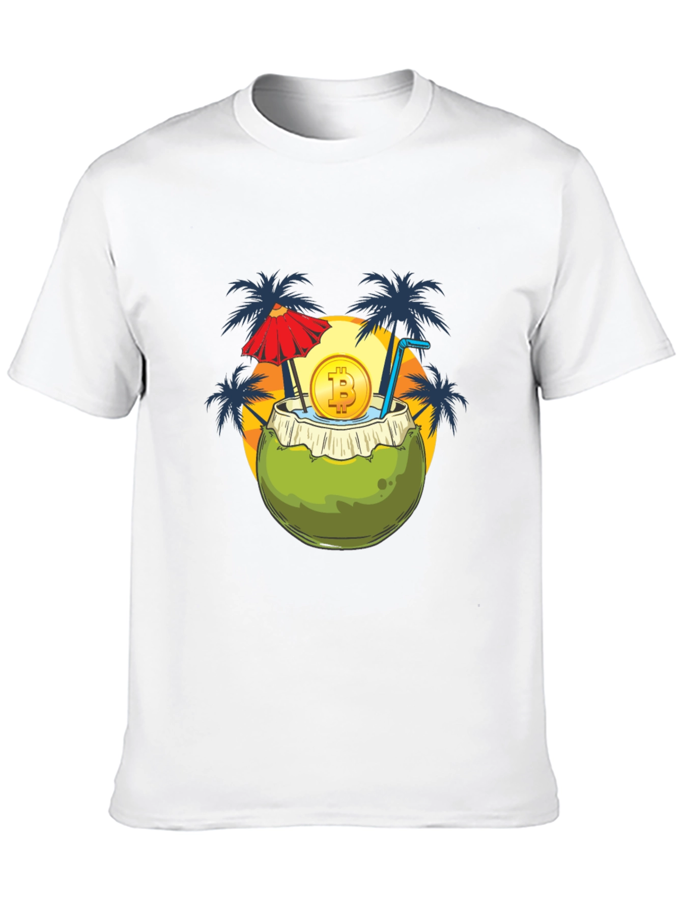 Camiseta Negra con Diseño Tropical Bitcoin