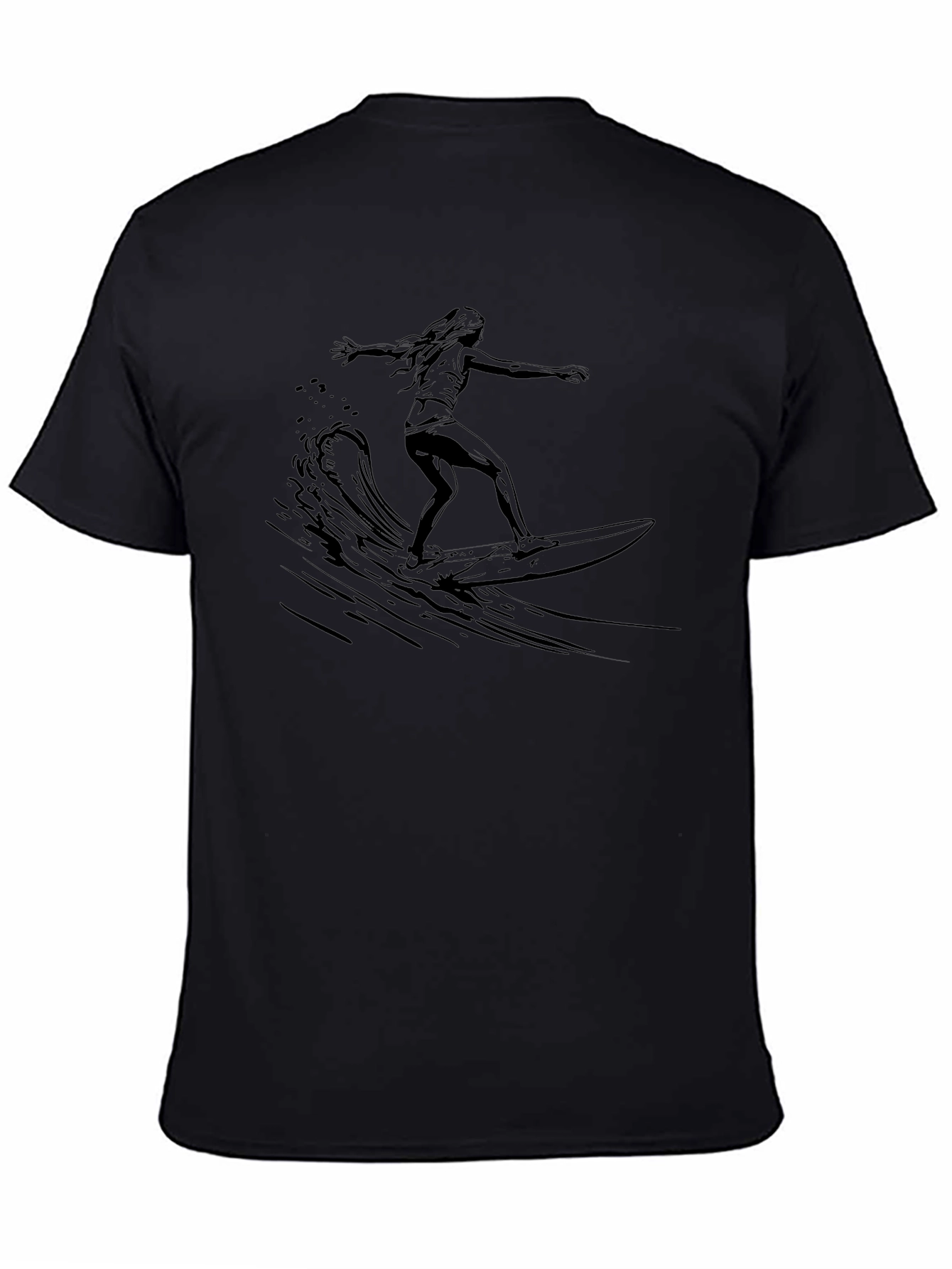 Camiseta Negra Estampada Surfista