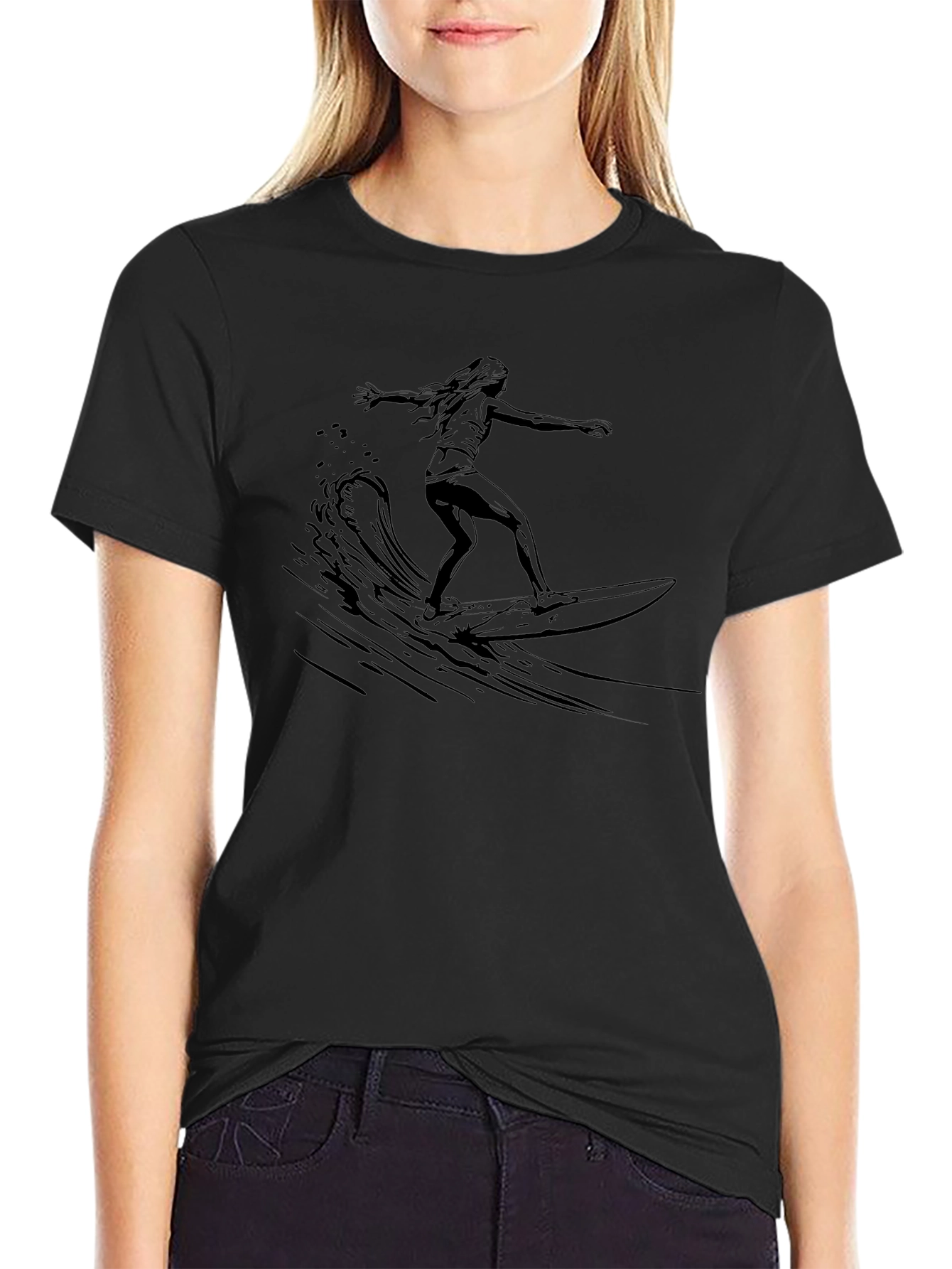 Camiseta Negra Estampada Surfista