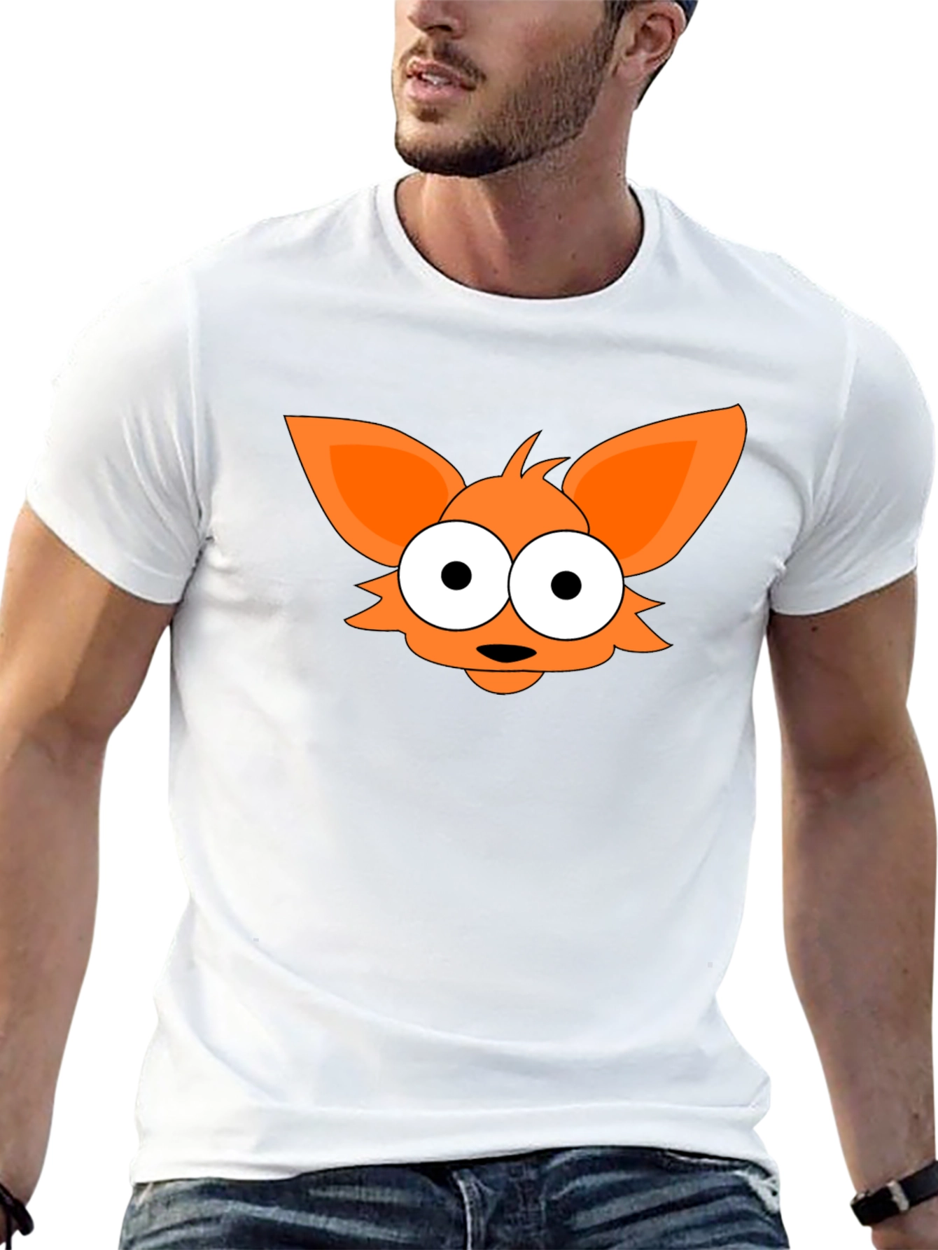 Camiseta Negra con Diseño de Zorro Naranja