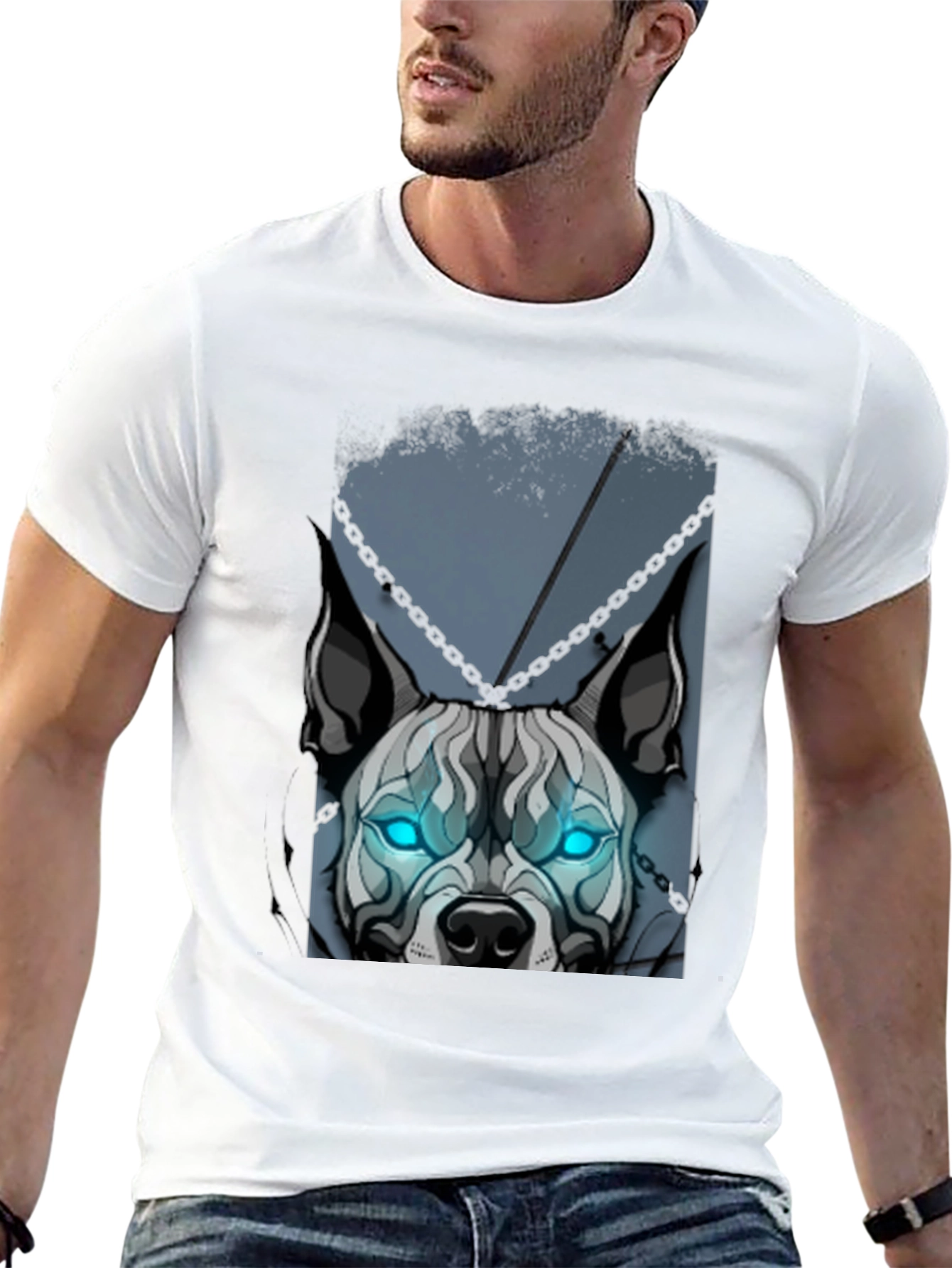 Camiseta Negra Diseño Perro con Ojos Azules