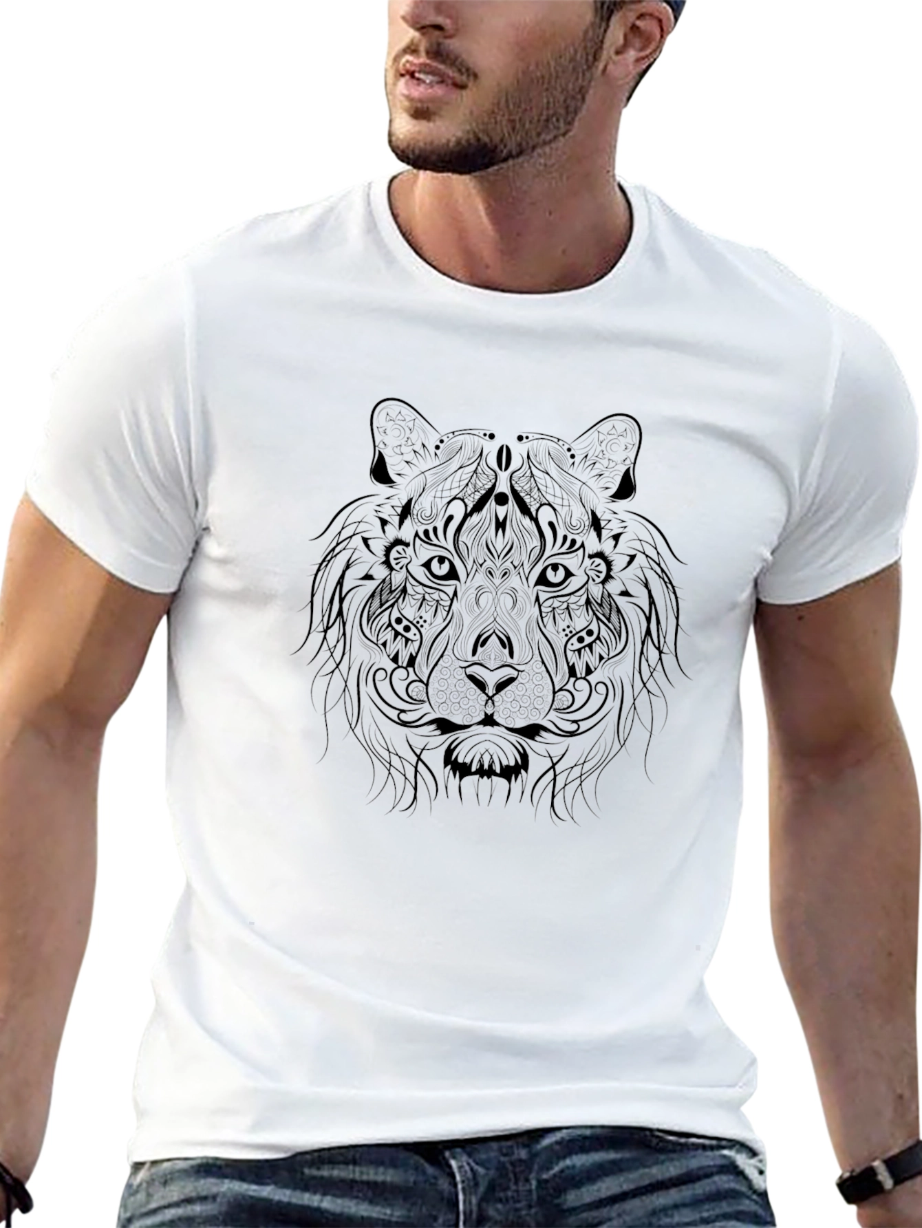 Camiseta Negra Estampada Tigre Artístico