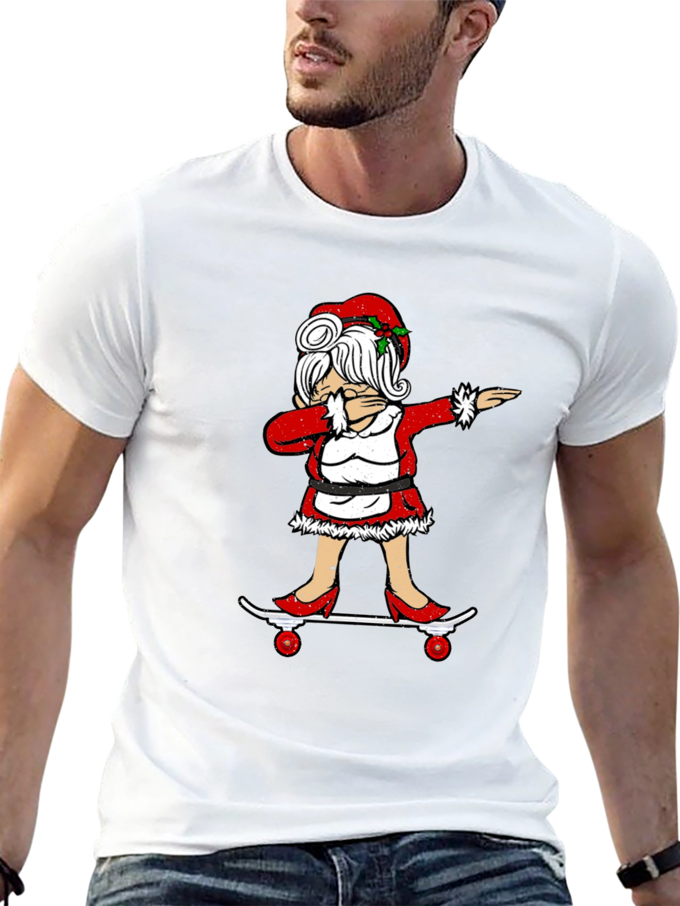 Camiseta Negra con Diseño Navideño Señora Claus Dabbing