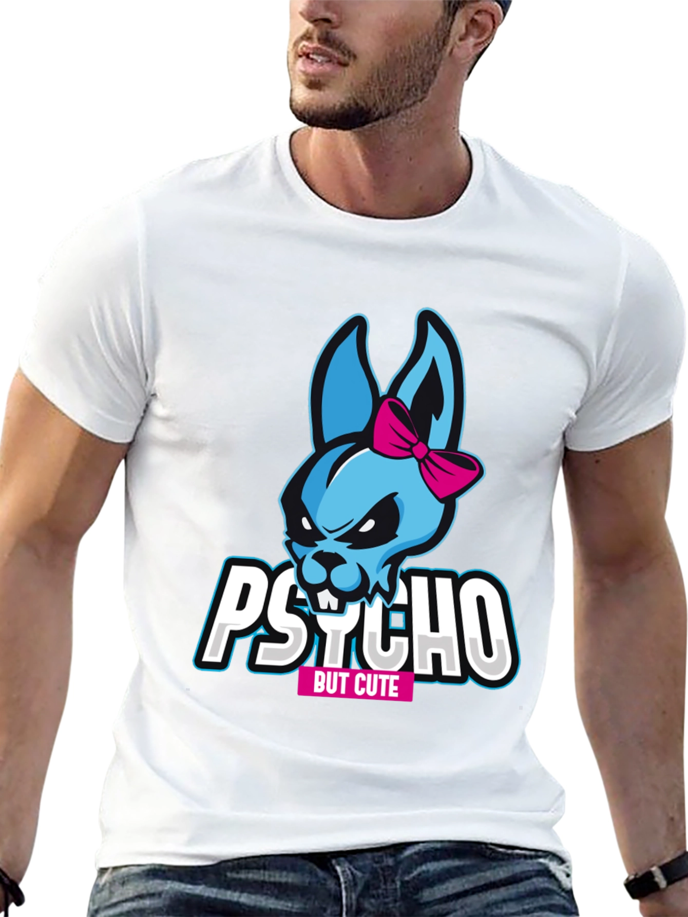 Camiseta Negra Psycho But Cute con Conejo