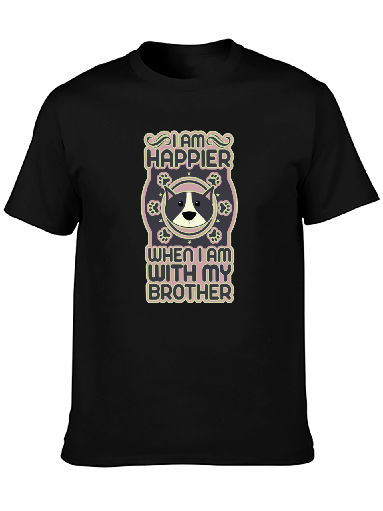 Camiseta Negra: Soy Más Feliz Con Mi Hermano Canino