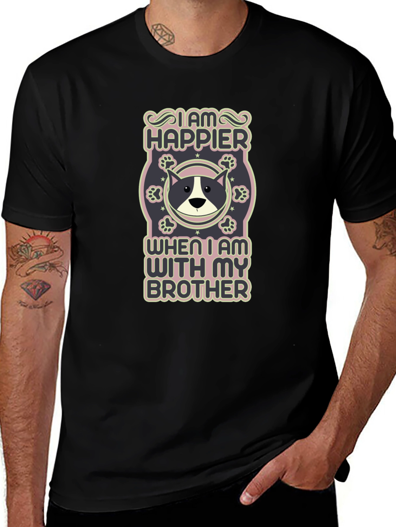 Camiseta Negra: Soy Más Feliz Con Mi Hermano Canino