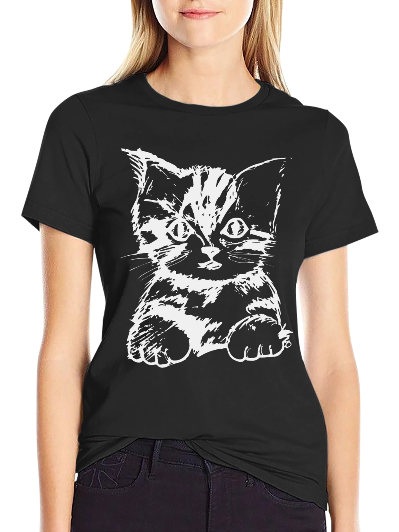Camiseta Negra con Diseño de Gato