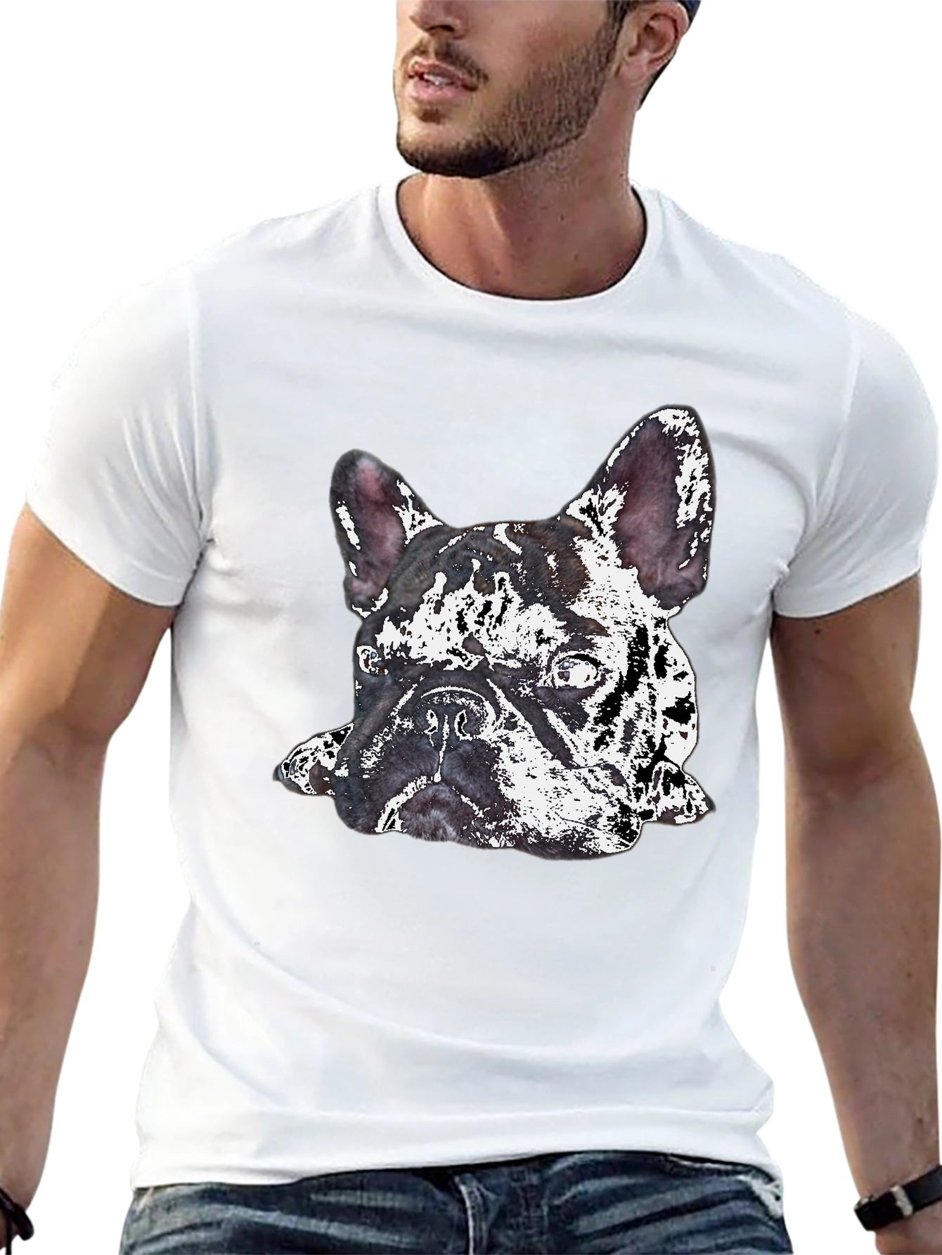 Camiseta Negra con Diseño de Bulldog Francés Abstracto