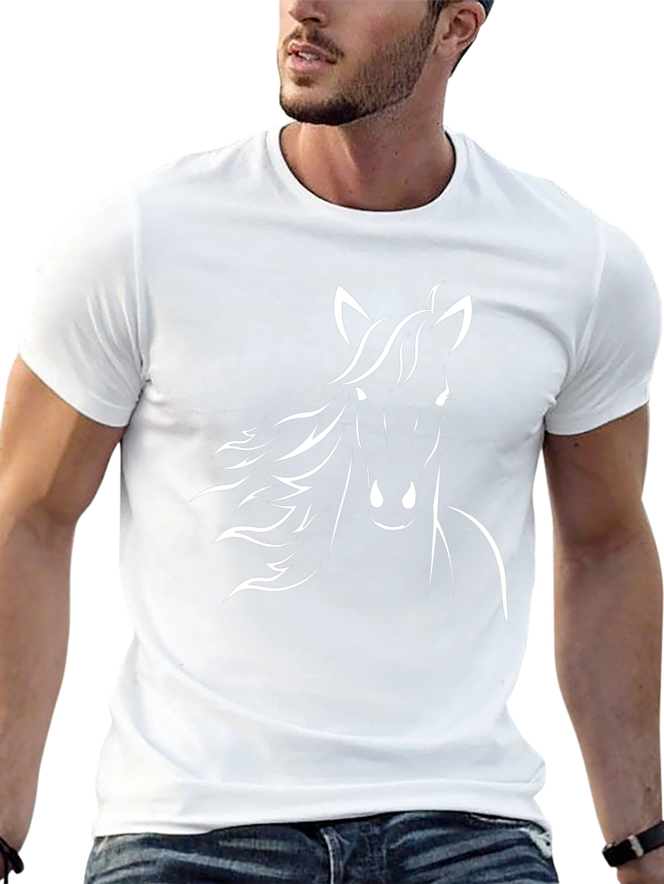 Camiseta Negra Hombre - Diseño Caballo Blanco