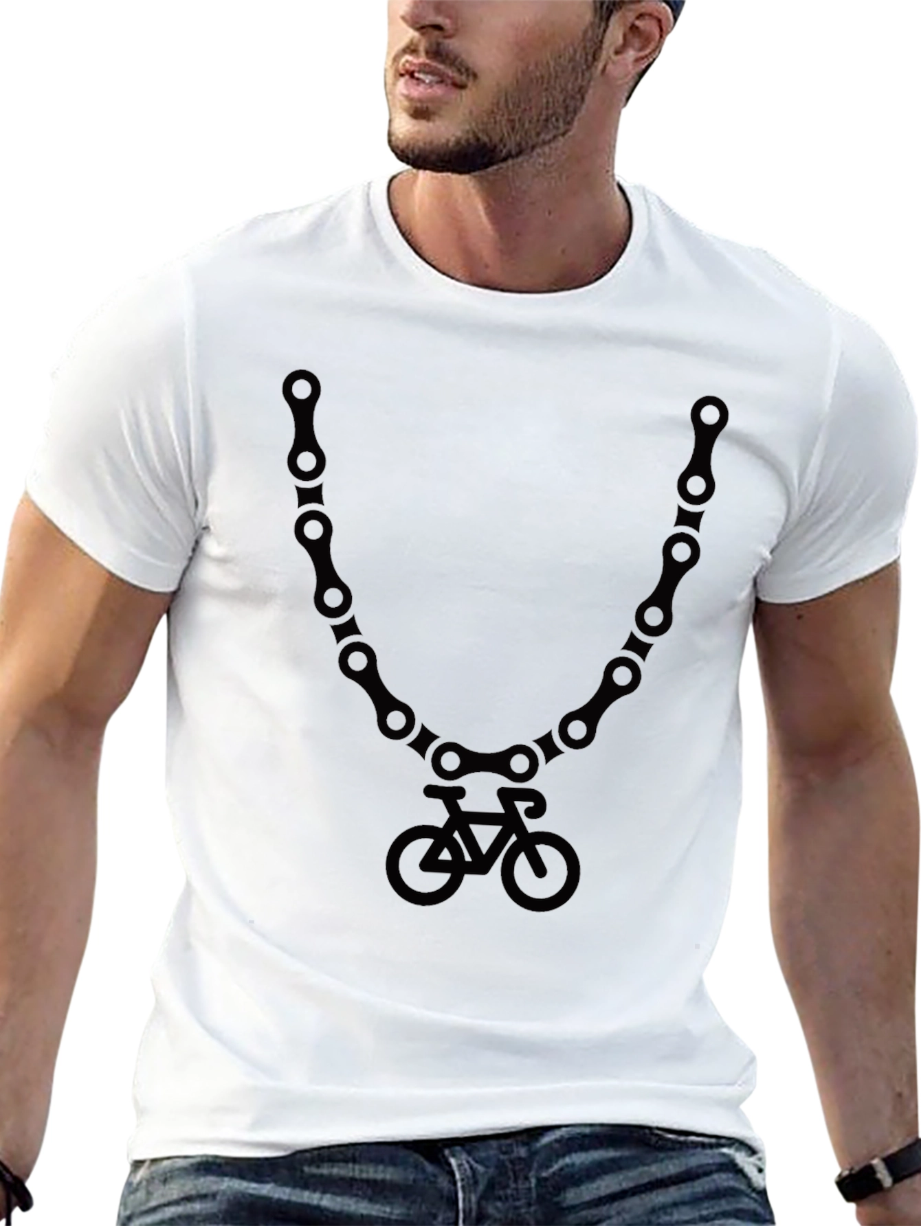 Camiseta Negra con Diseño de Cadena y Bicicleta