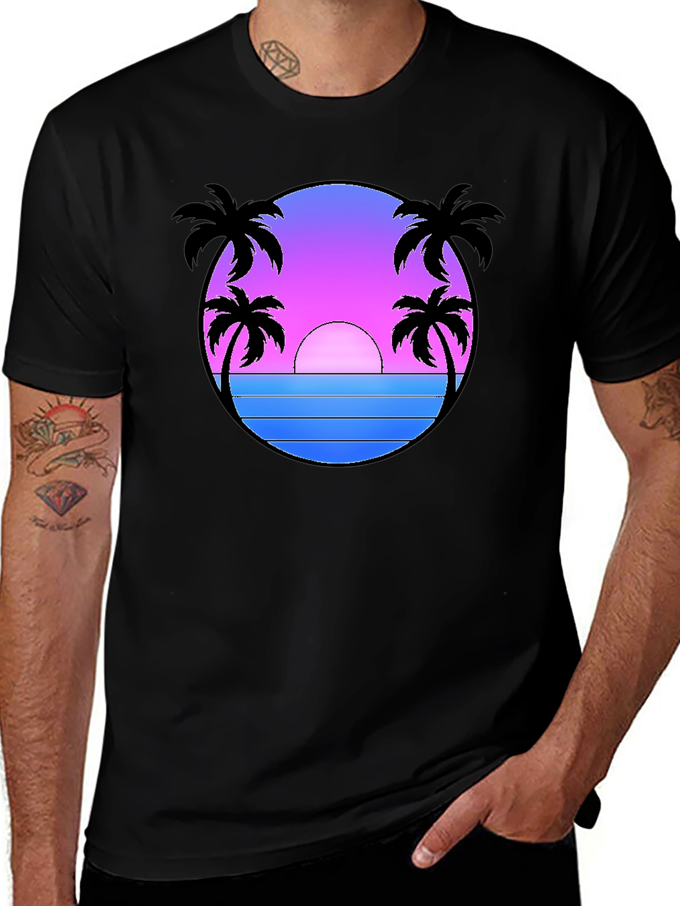 Camiseta Negra Estampado Sunset Palm Beach