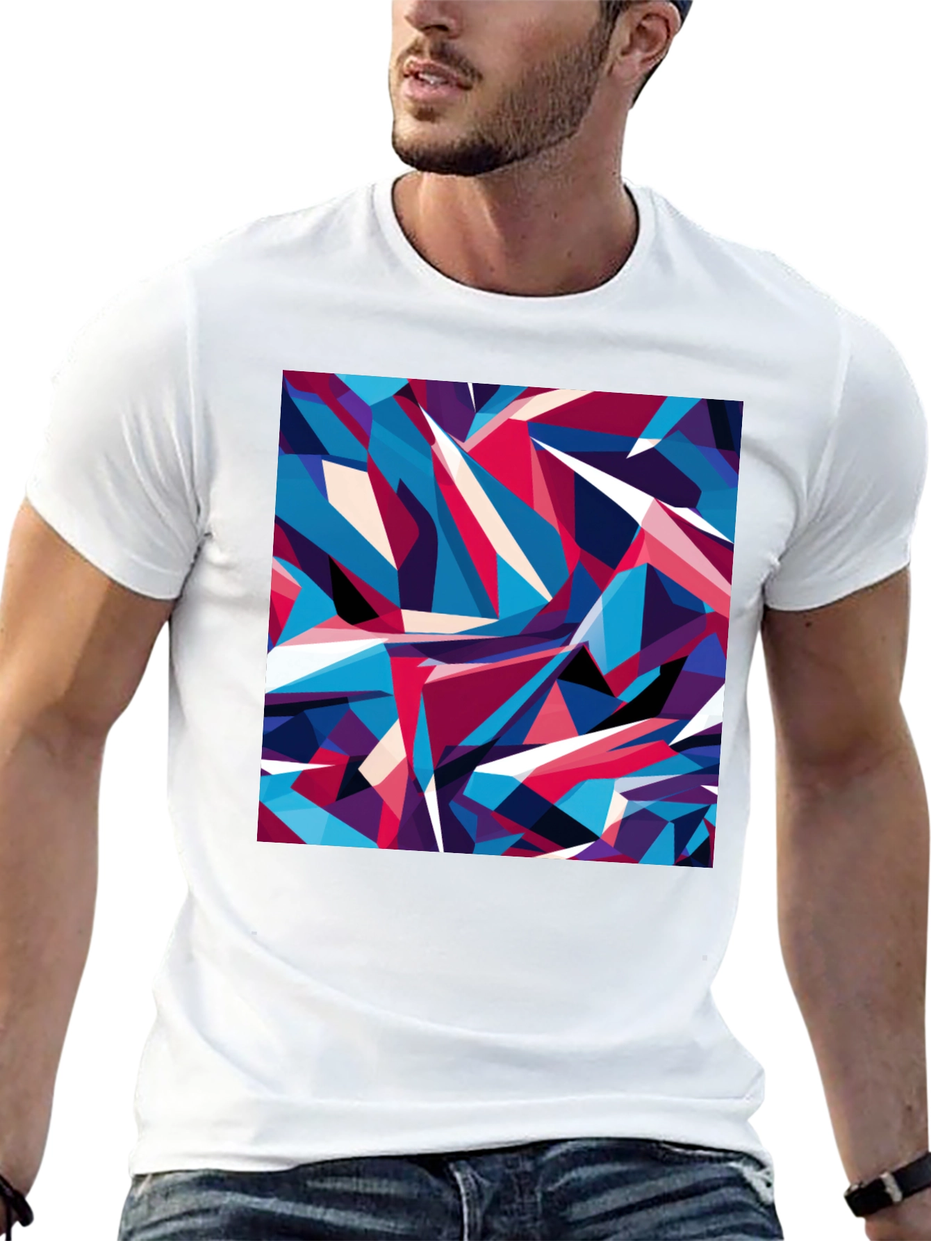 Camiseta Negra Estampado Geométrico Abstracto