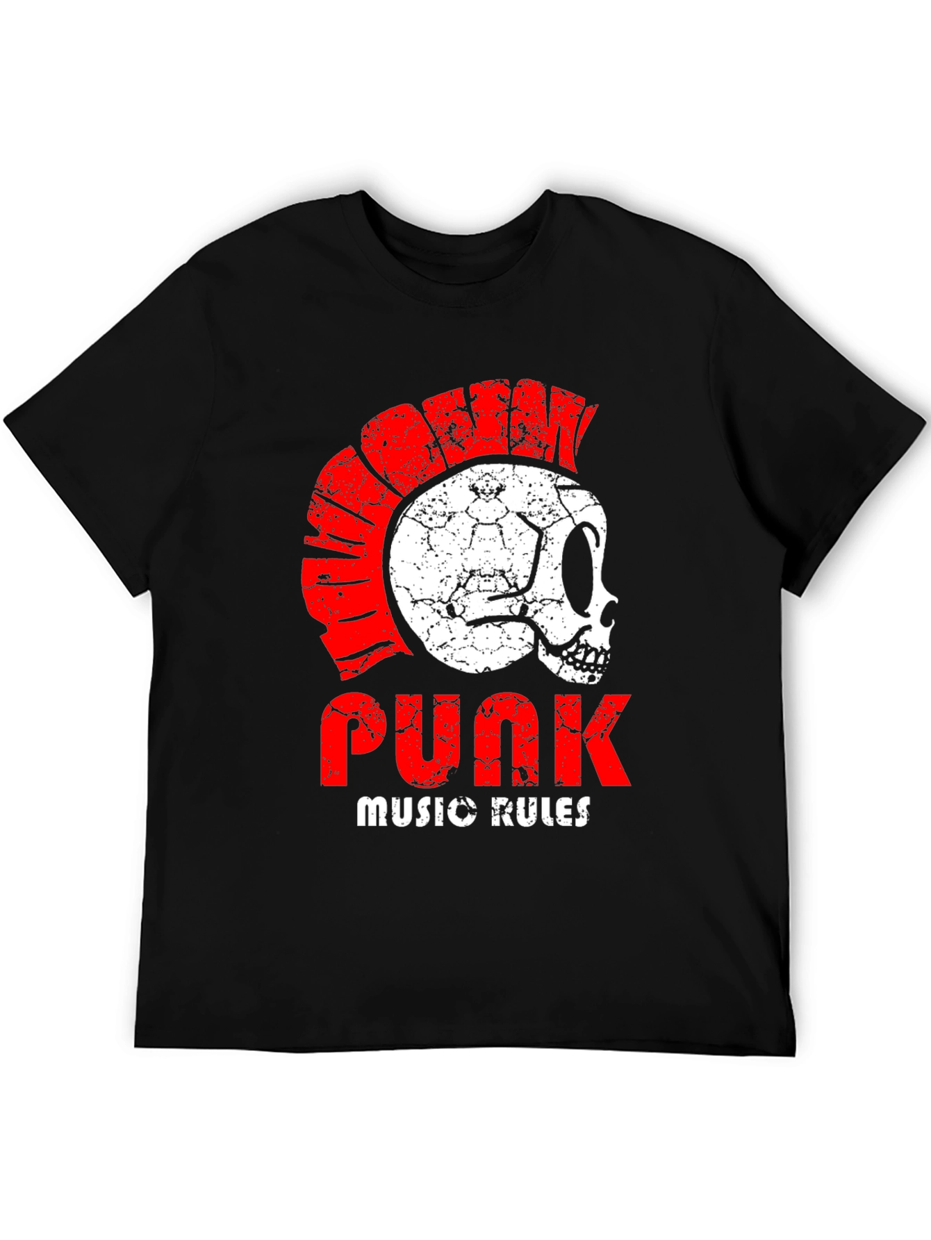 Camiseta Punk Rock con Calavera y Cresta Roja