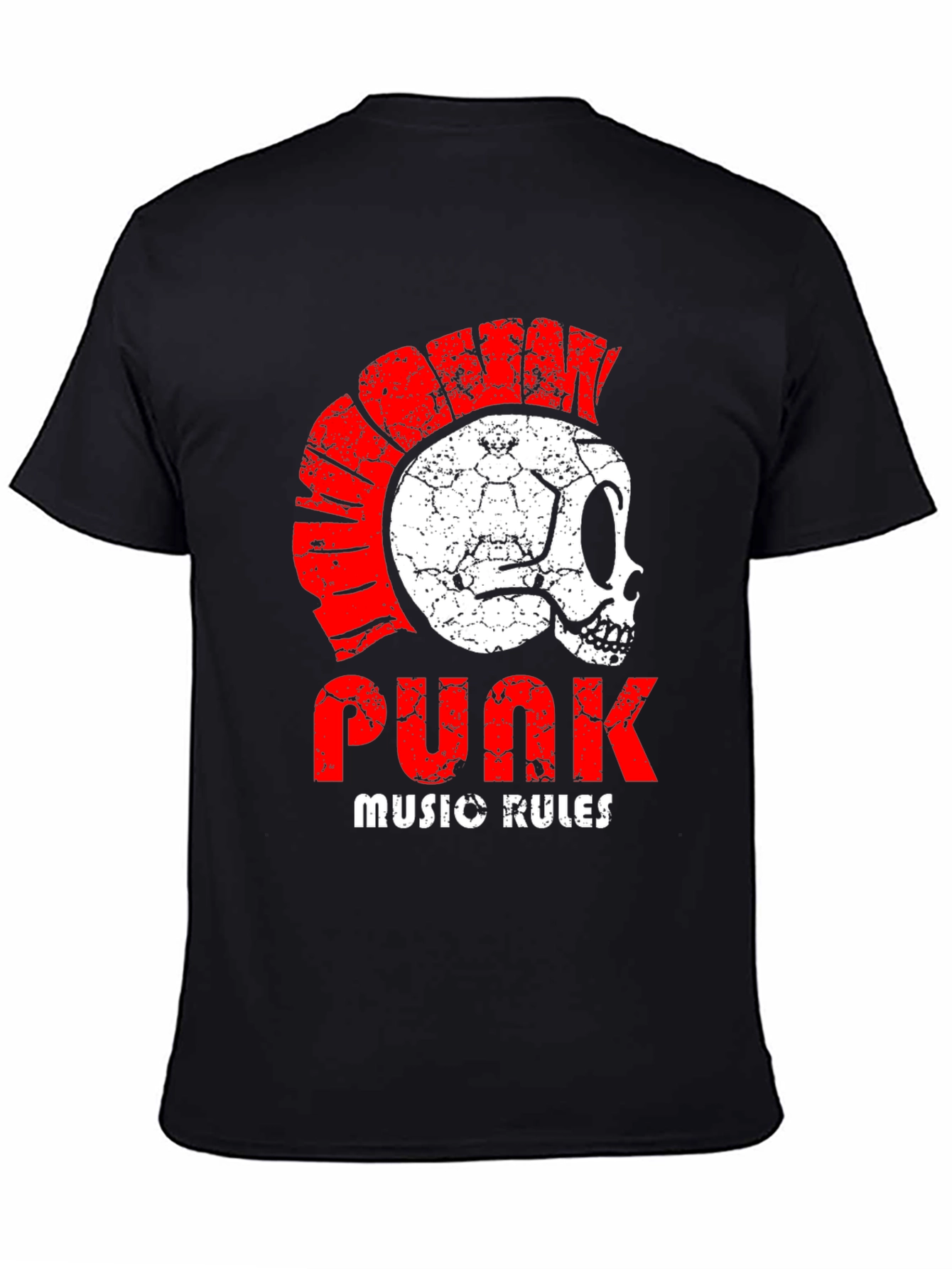 Camiseta Punk Rock con Calavera y Cresta Roja