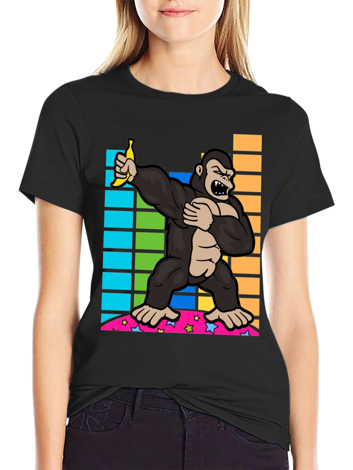 Camiseta Negra con Gorila Dabbing con Plátano