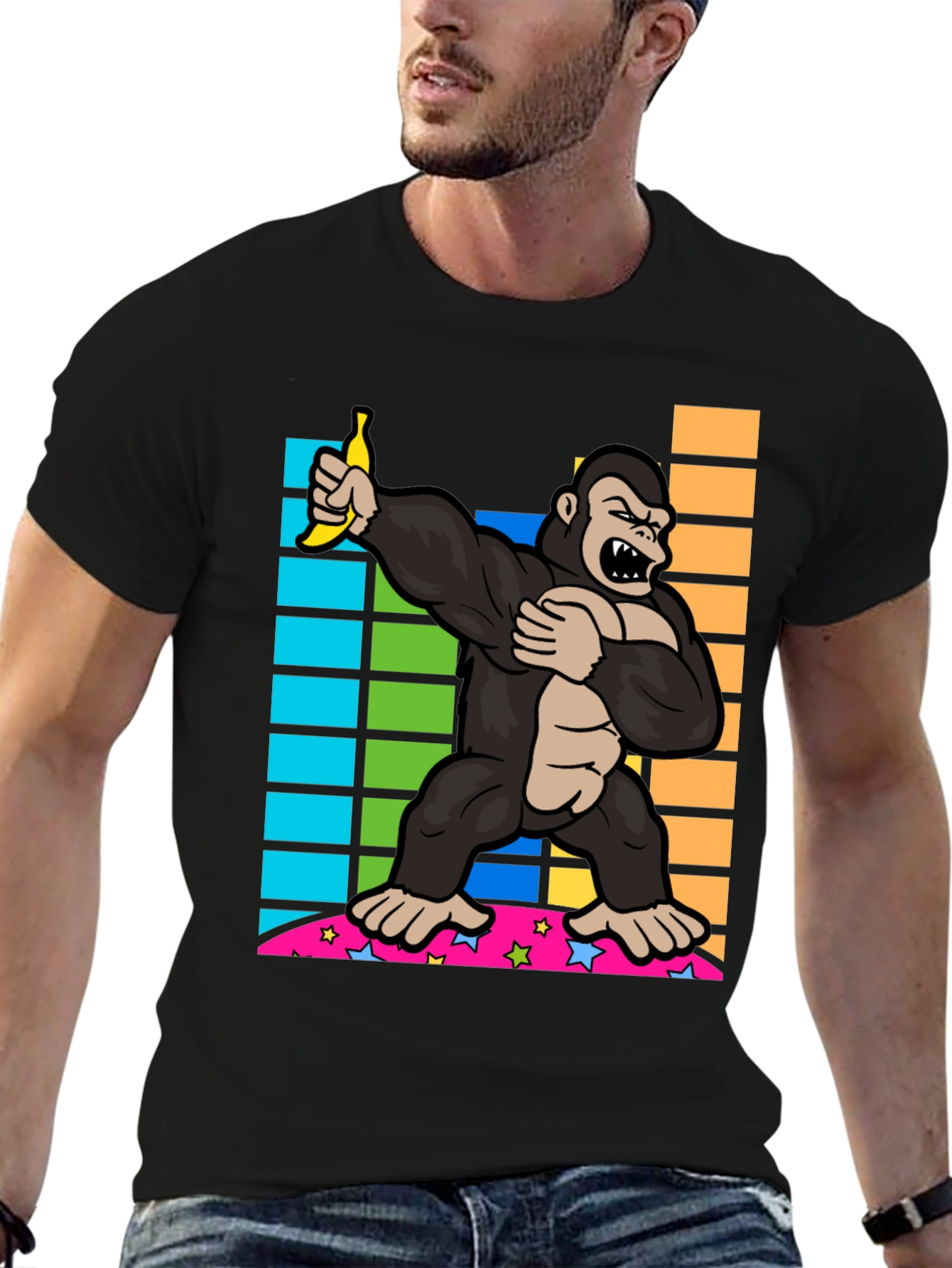 Camiseta Negra con Gorila Dabbing con Plátano