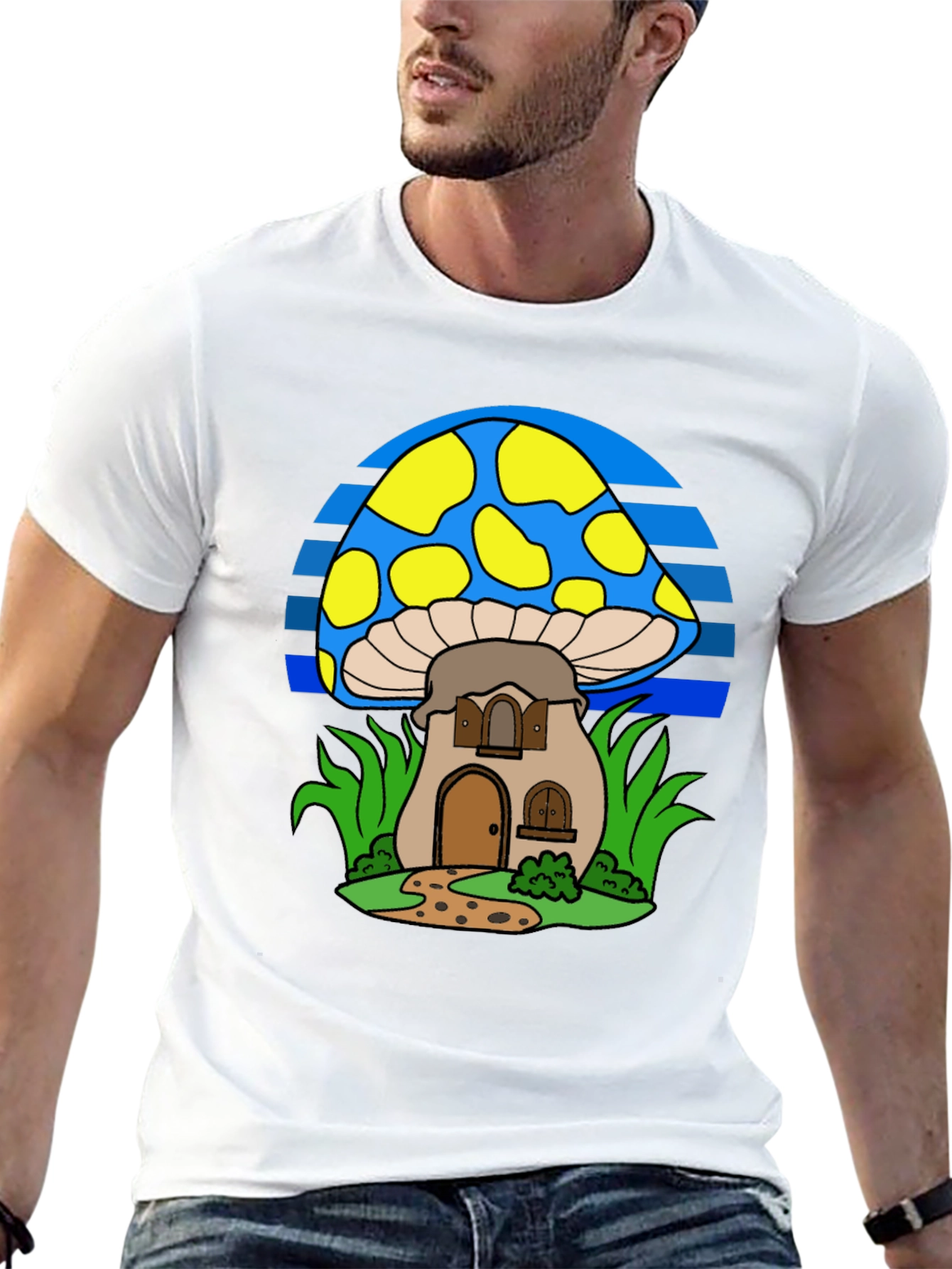 Camiseta Negra con Diseño de Casa Hongo